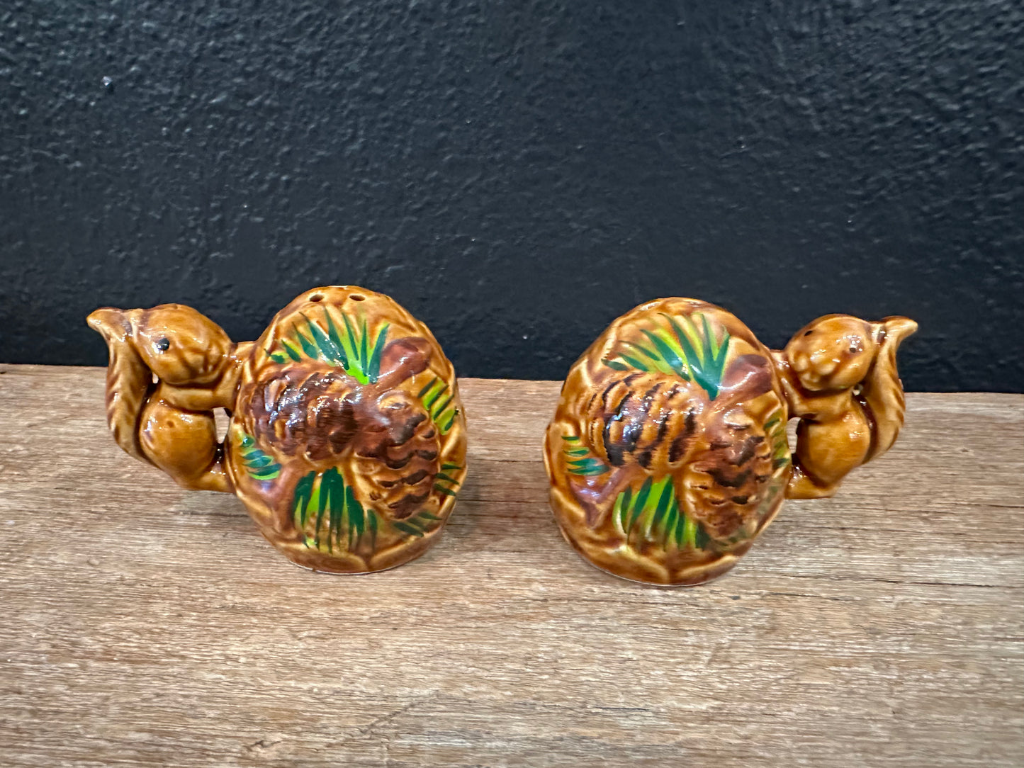 Vintage Squirrel & Pinecone Themed Salt & Pepper Shakers