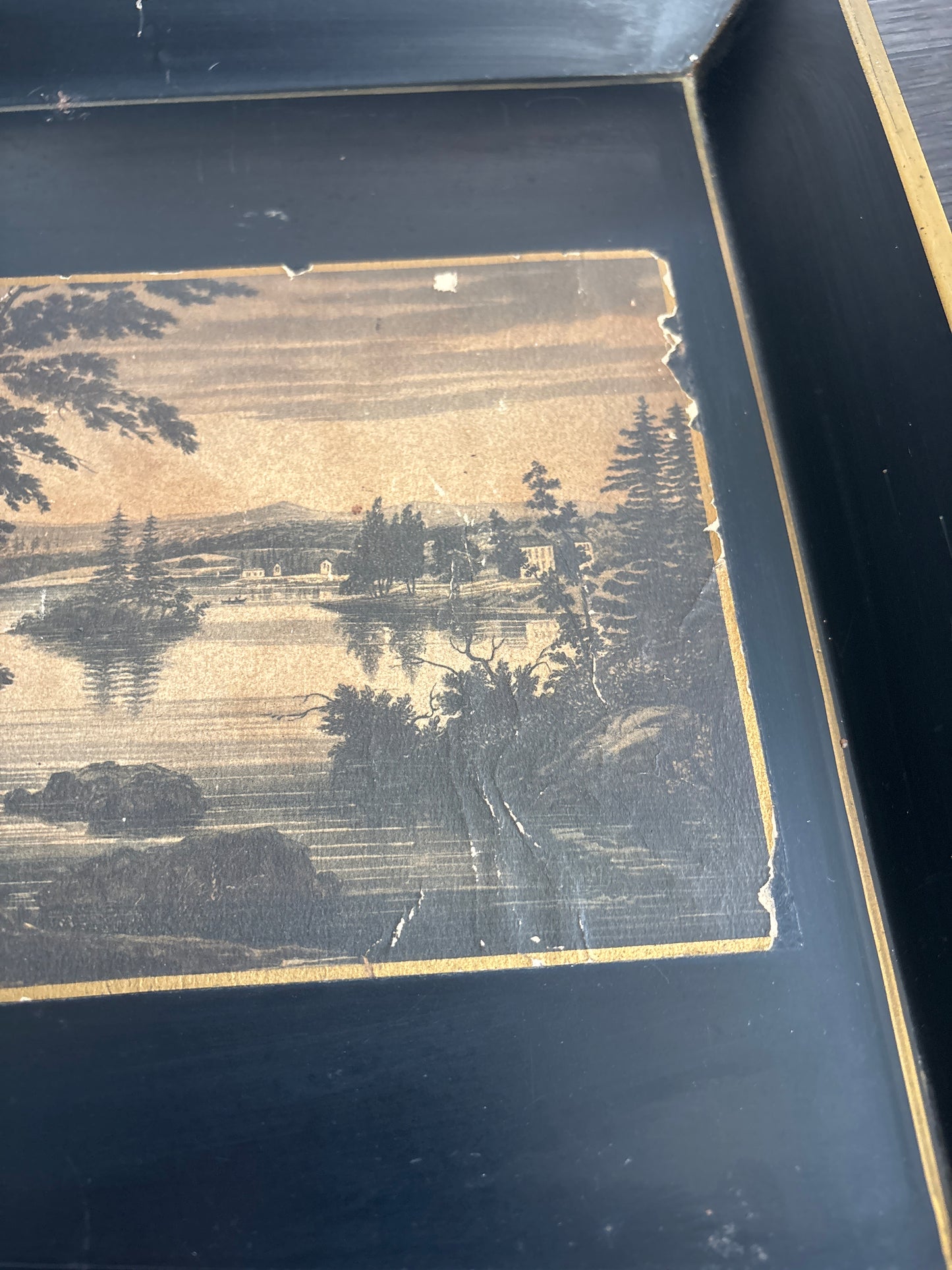 Vintage Landscape Print Mounted on Black Metal Frame