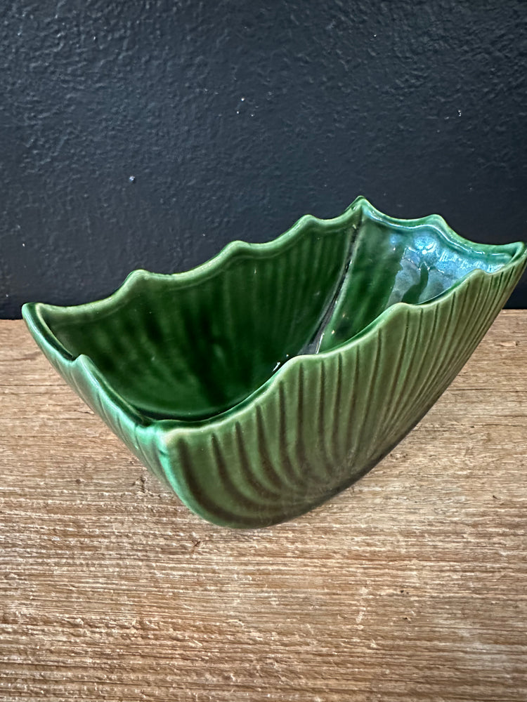 Vintage Green Planter With Scalloped Edges