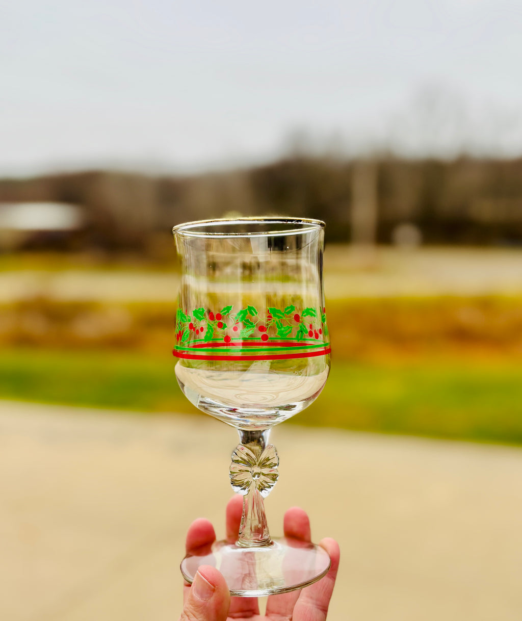 Vintage Holly Berry Wine Glasses | Set of 4
