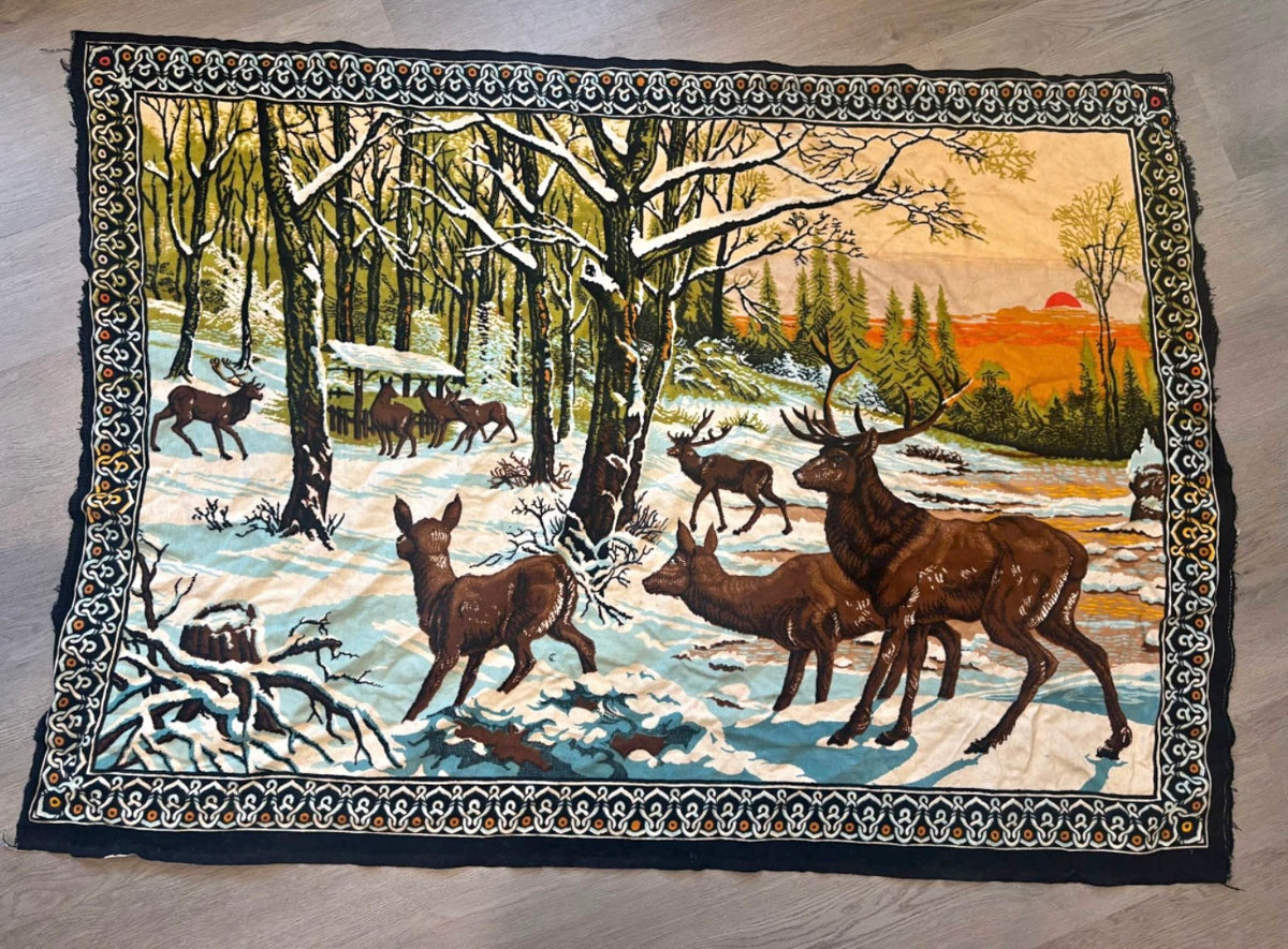 Vintage Winter Deer Wall Tapestry