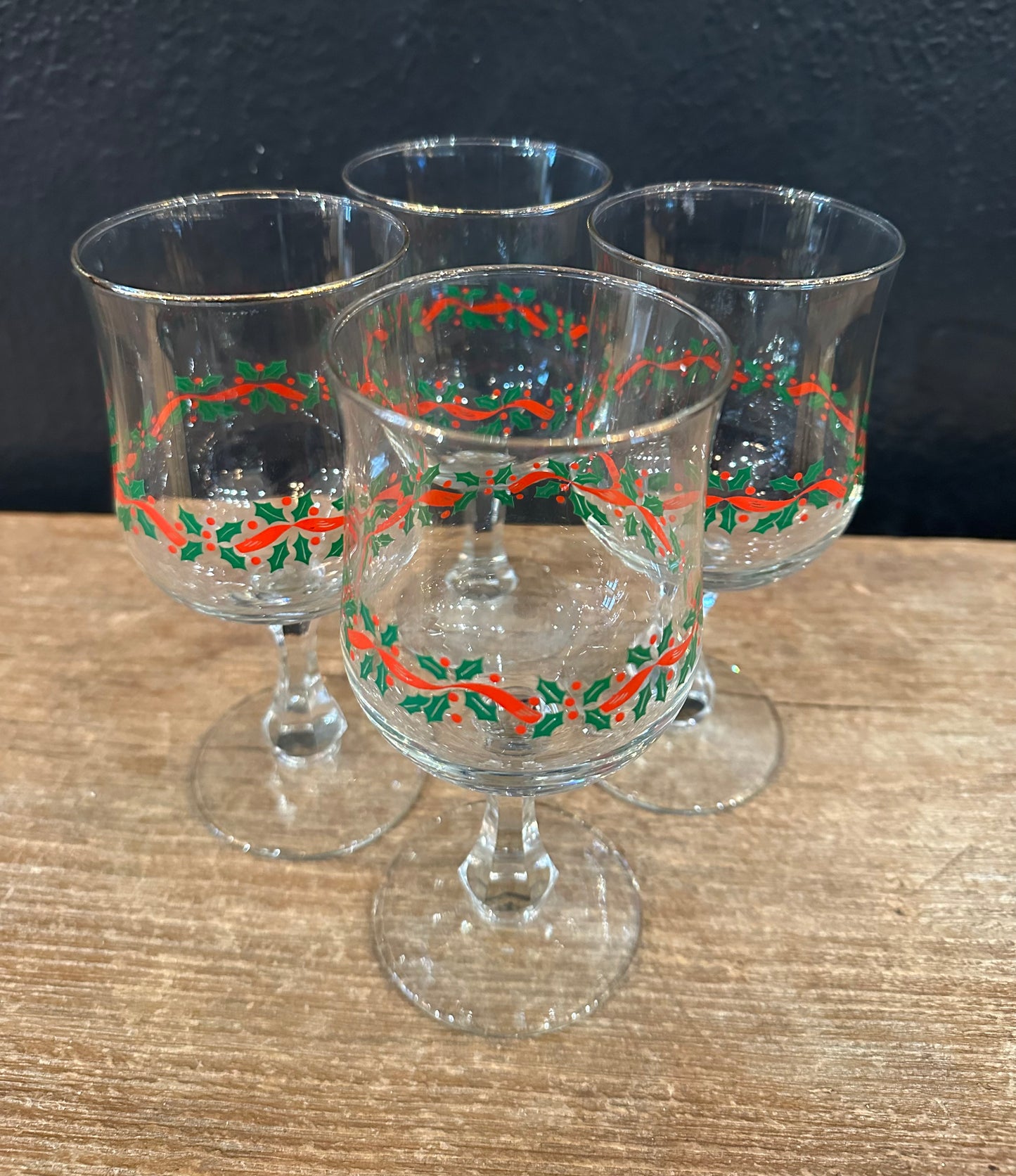 Vintage Libbey Holly Berry Wine Glasses | Set Of 4