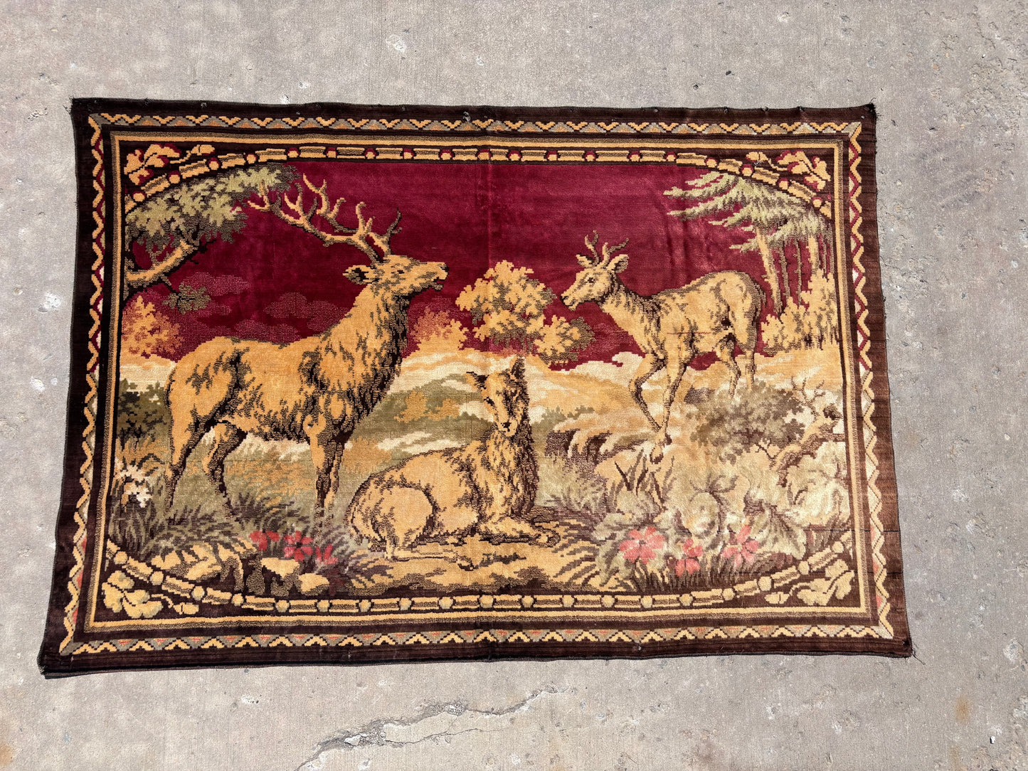 Vintage Deer in Forest Wall Tapestry