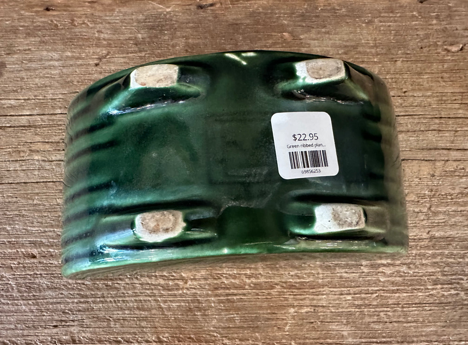 Vintage Green Planter With Scalloped Edges
