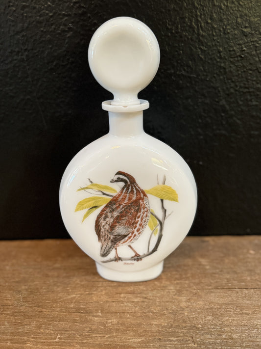 Bobwhite Quail Milk Glass Decanter