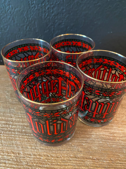 Stained Glass Happy Holiday Glasses | Set Of Four