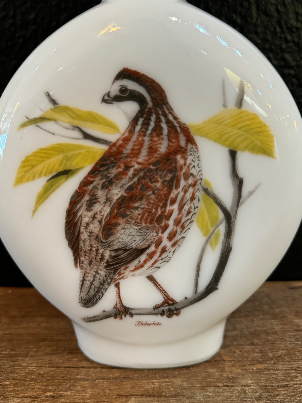 Bobwhite Quail Milk Glass Decanter