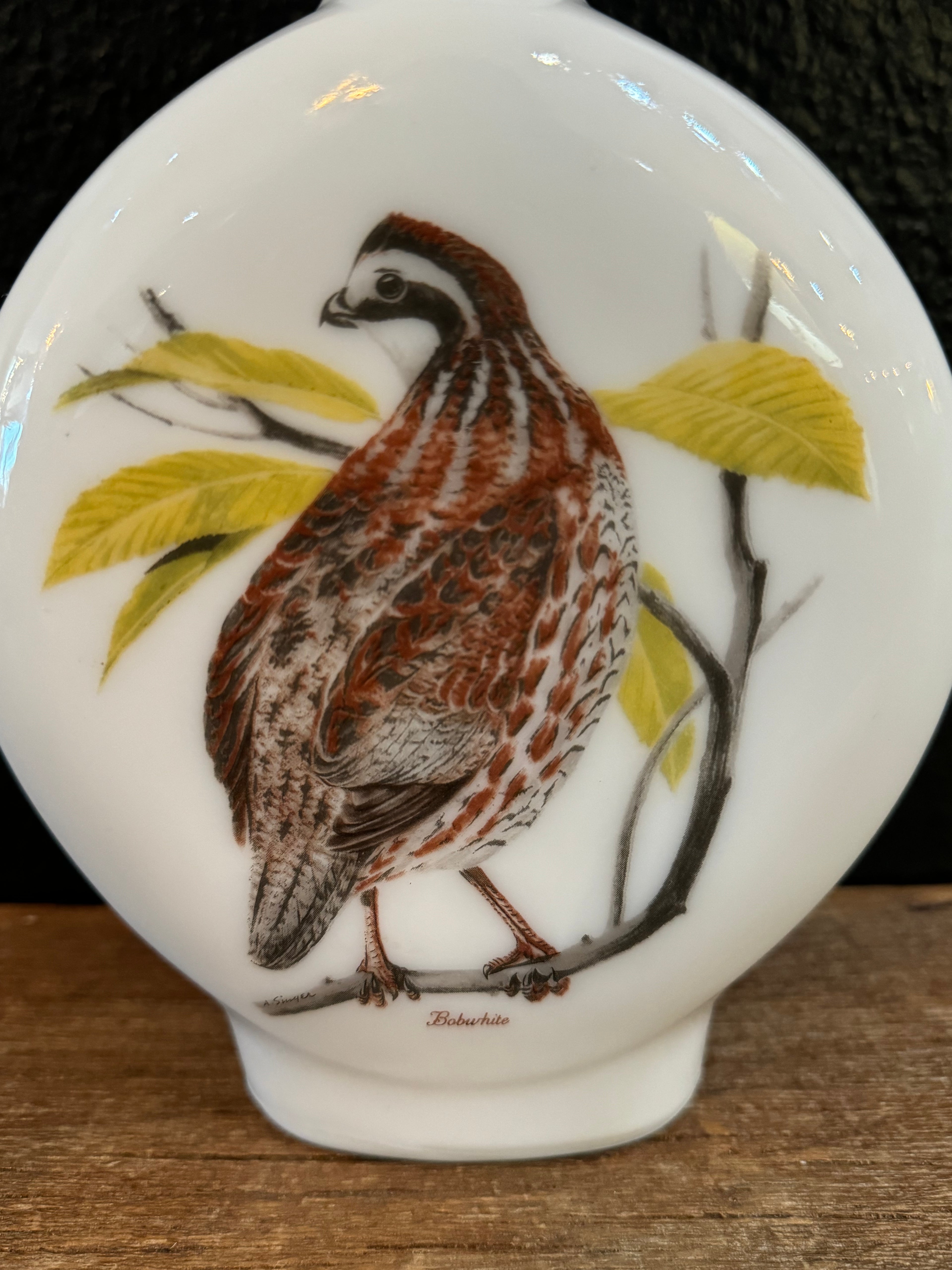 Bobwhite Quail Milk Glass Decanter