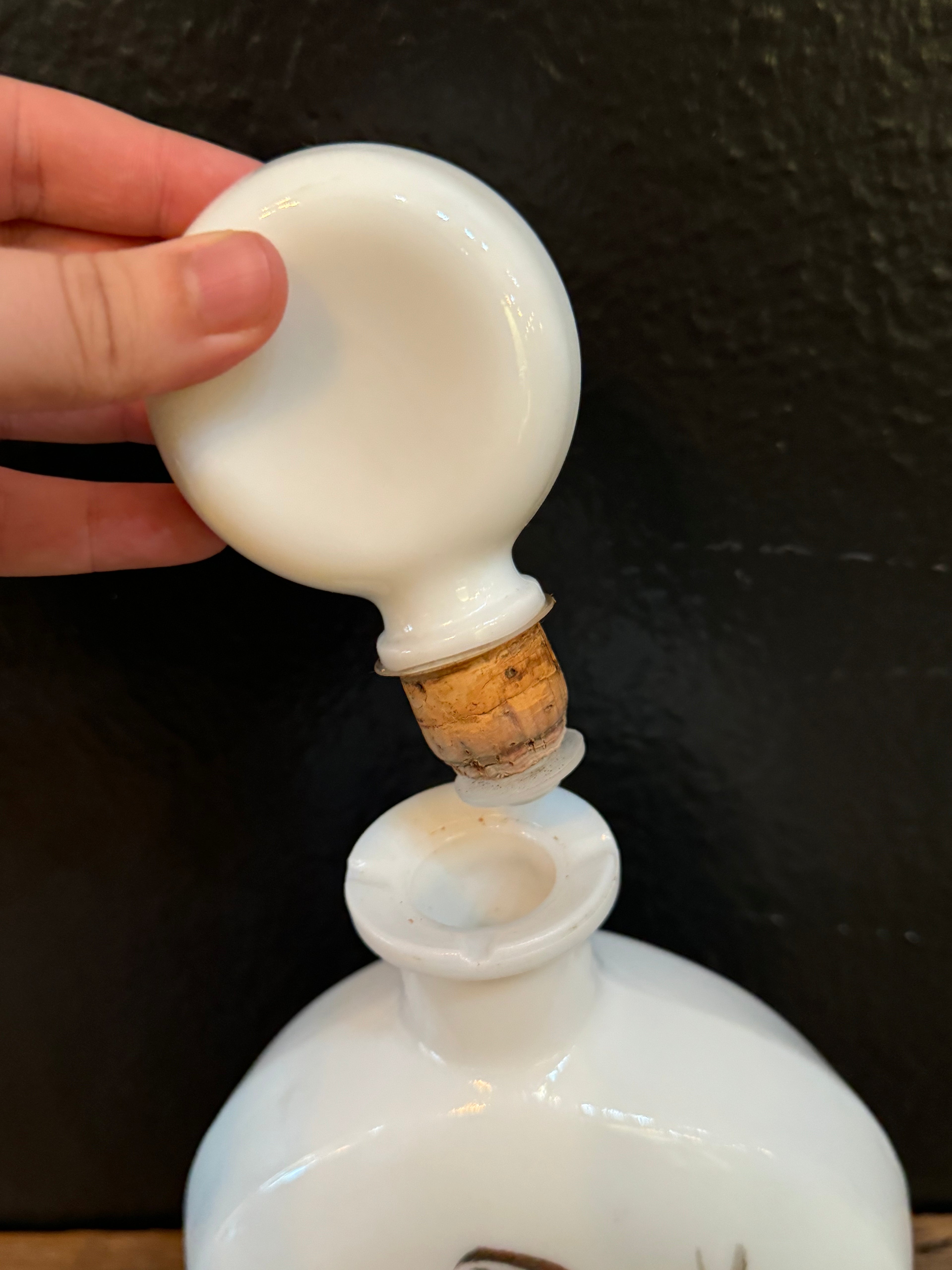 Bobwhite Quail Milk Glass Decanter