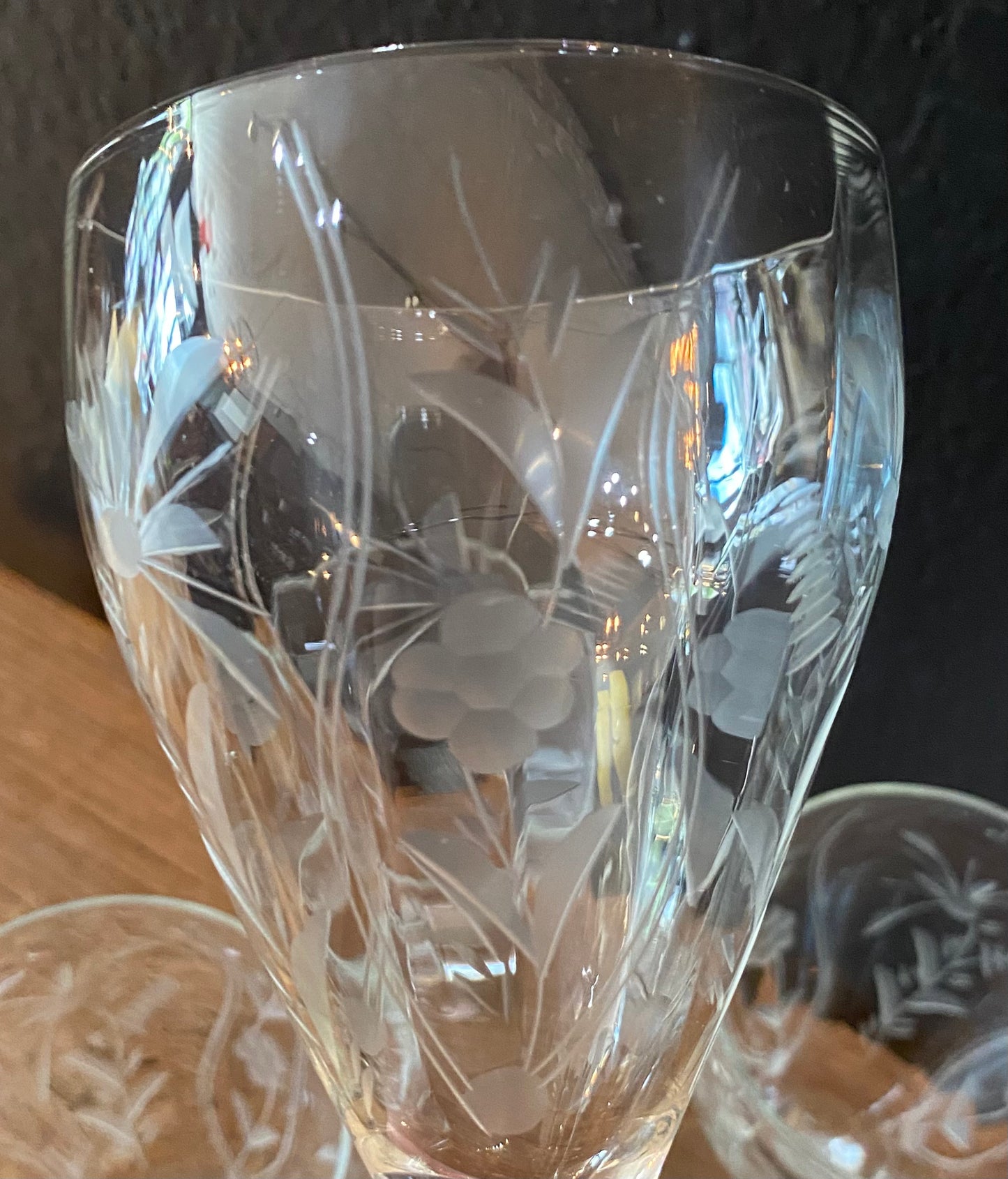 Floral Etched Wine Glasses | Set Of Four