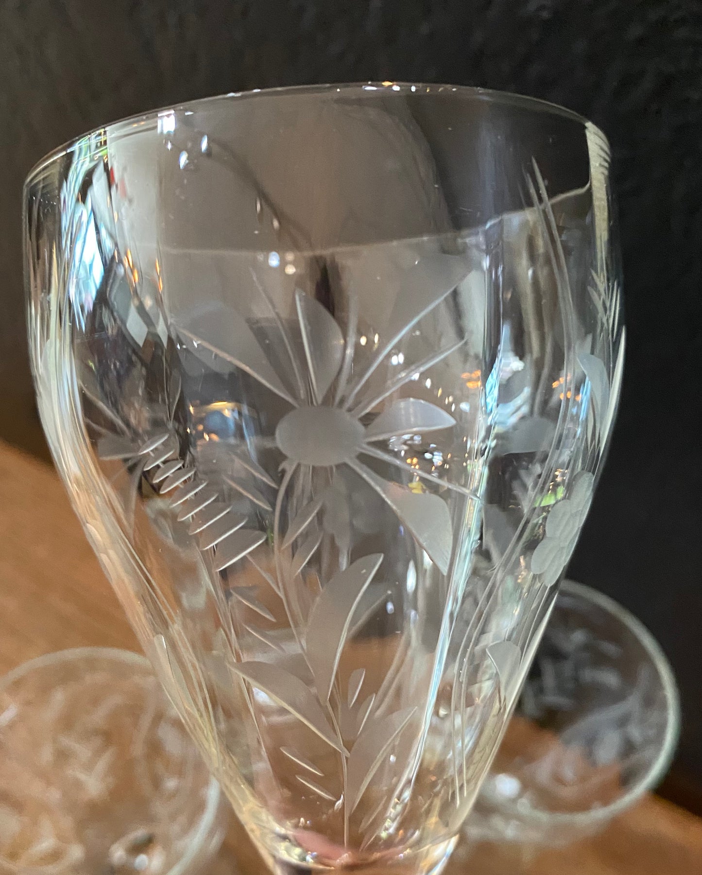 Floral Etched Wine Glasses | Set Of Four