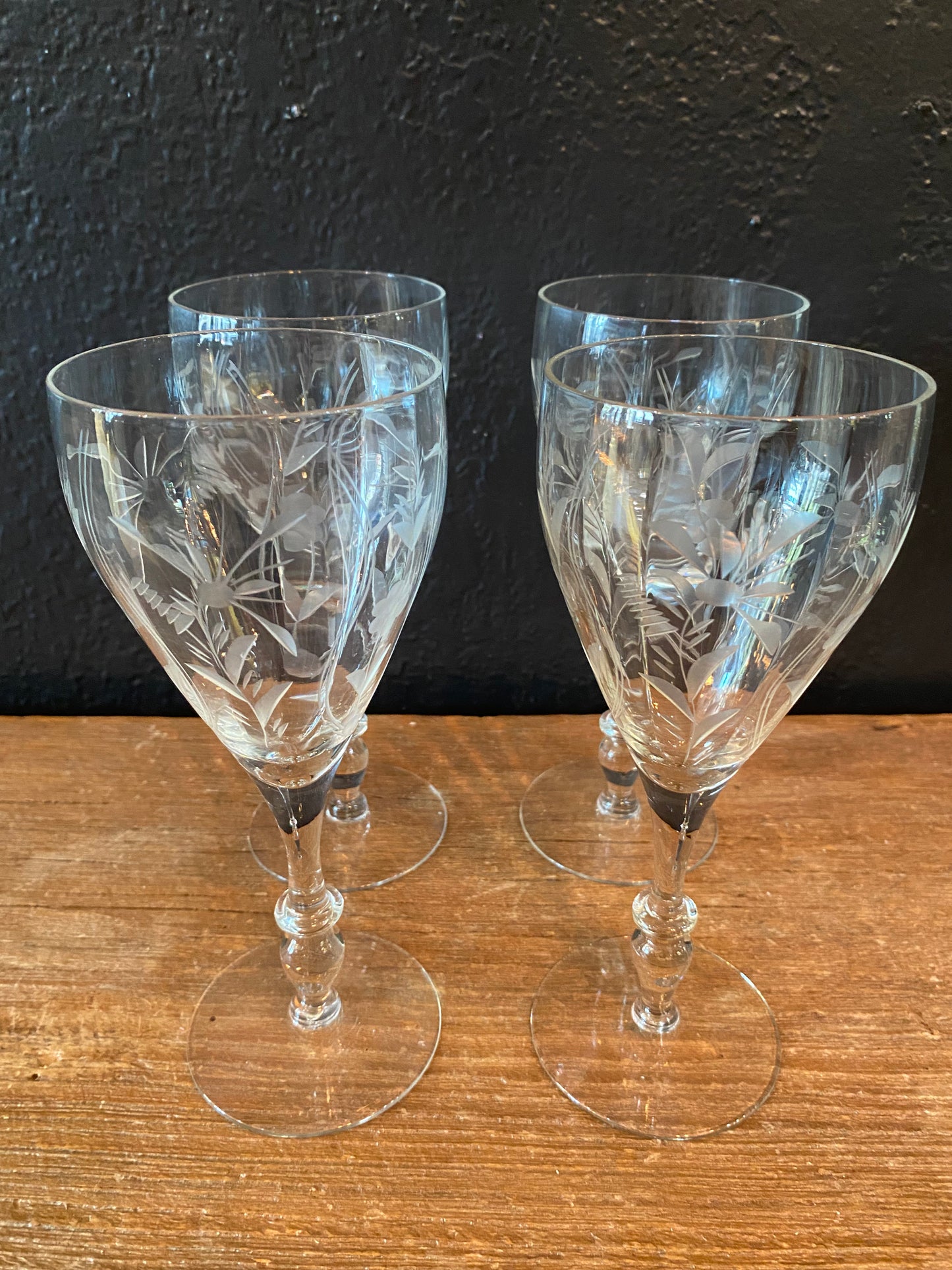 Floral Etched Wine Glasses | Set Of Four