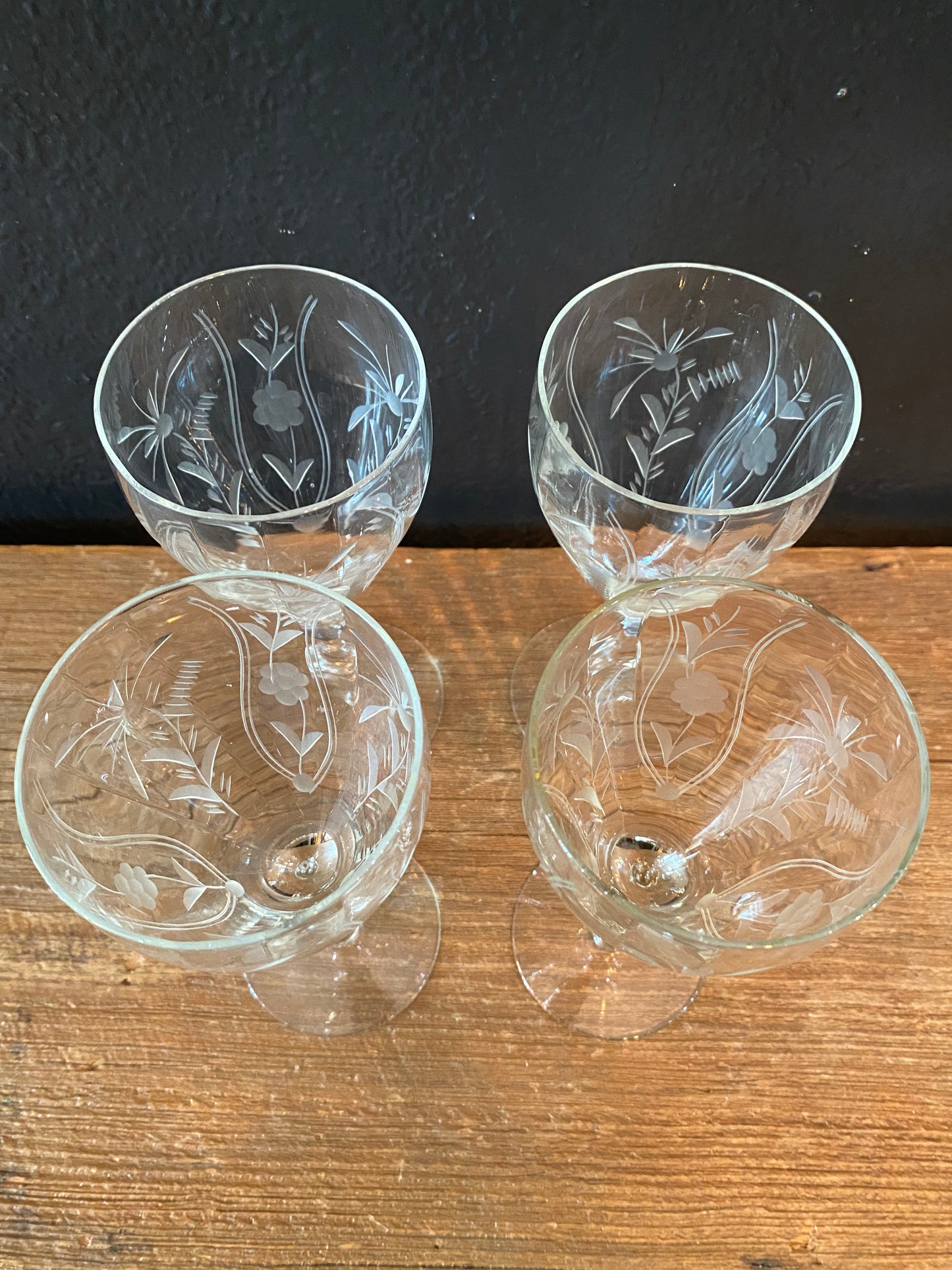 Floral Etched Wine Glasses | Set Of Four