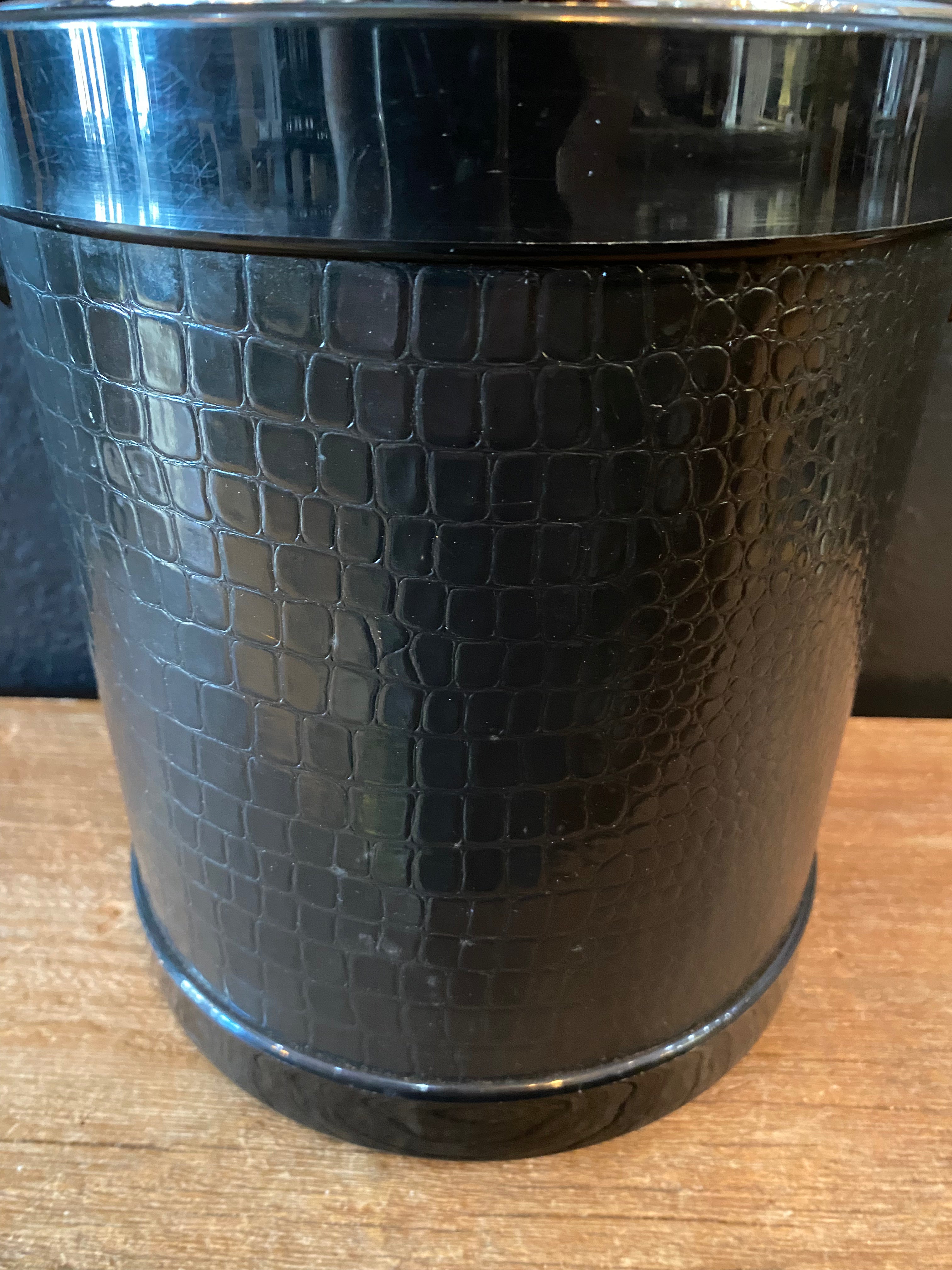 Vintage Ice Bucket | Black Faux Snakeskin