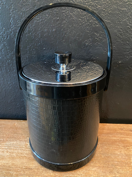 Vintage Ice Bucket | Black Faux Snakeskin