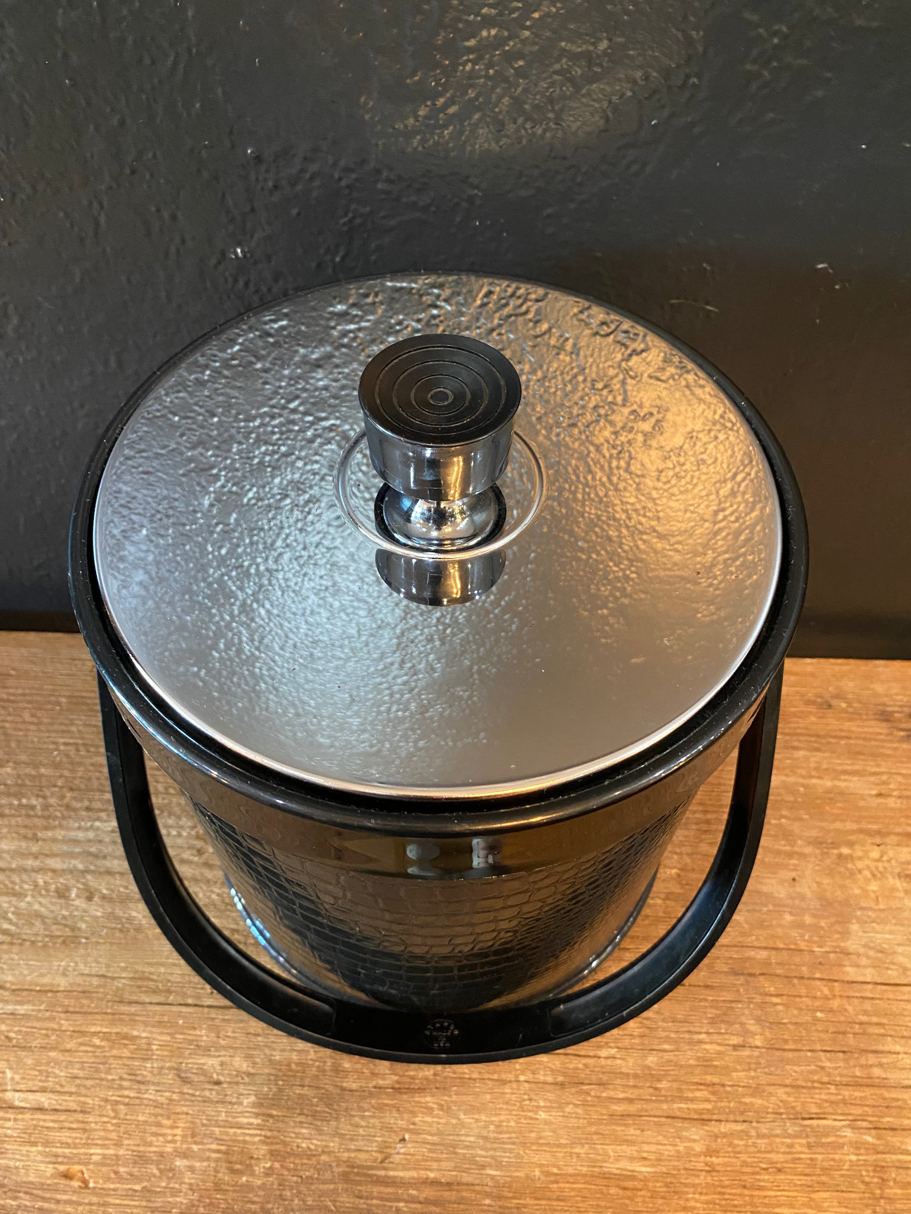 Vintage Ice Bucket | Black Faux Snakeskin