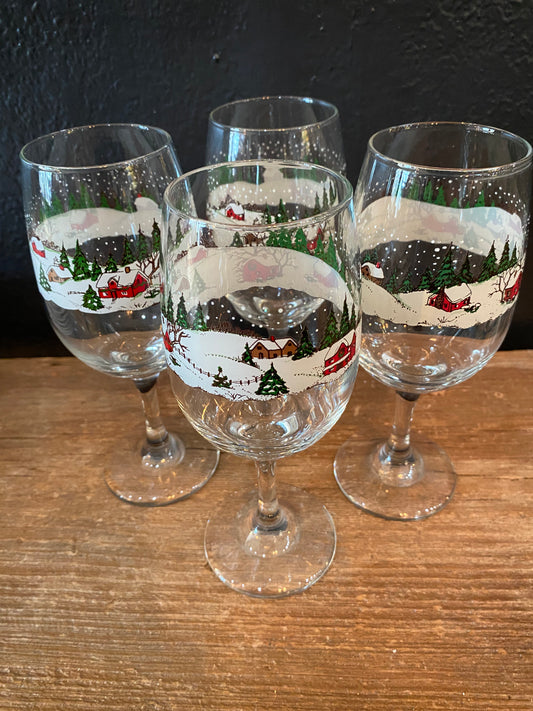 Winter Scene Wine Glasses | Set Of Four