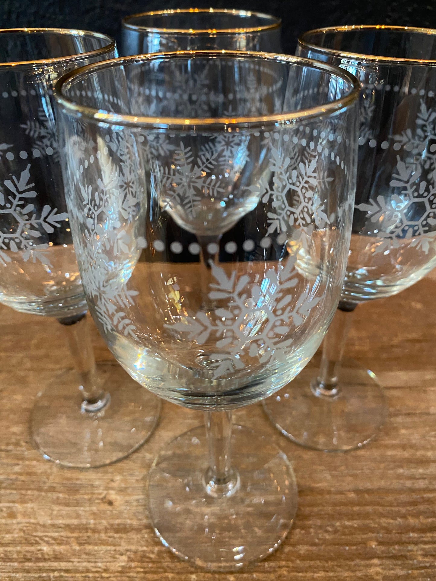 Gold Rimmed Snowflake Stemmed Glasses | Set Of Four