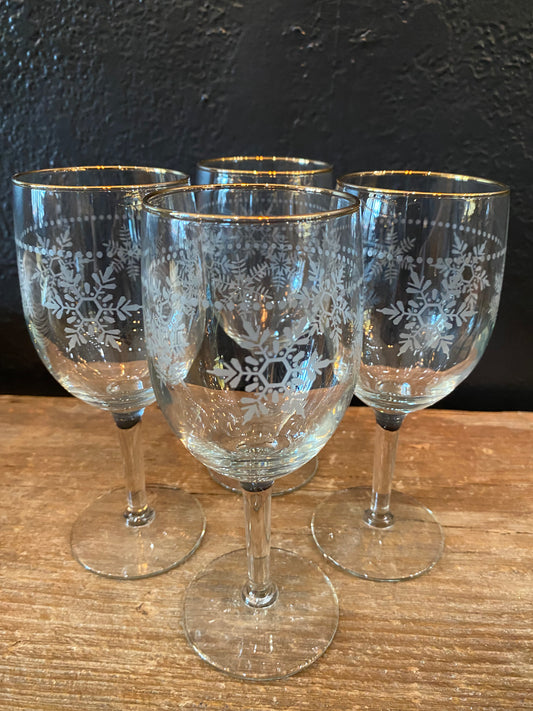 Gold Rimmed Snowflake Stemmed Glasses | Set Of Four