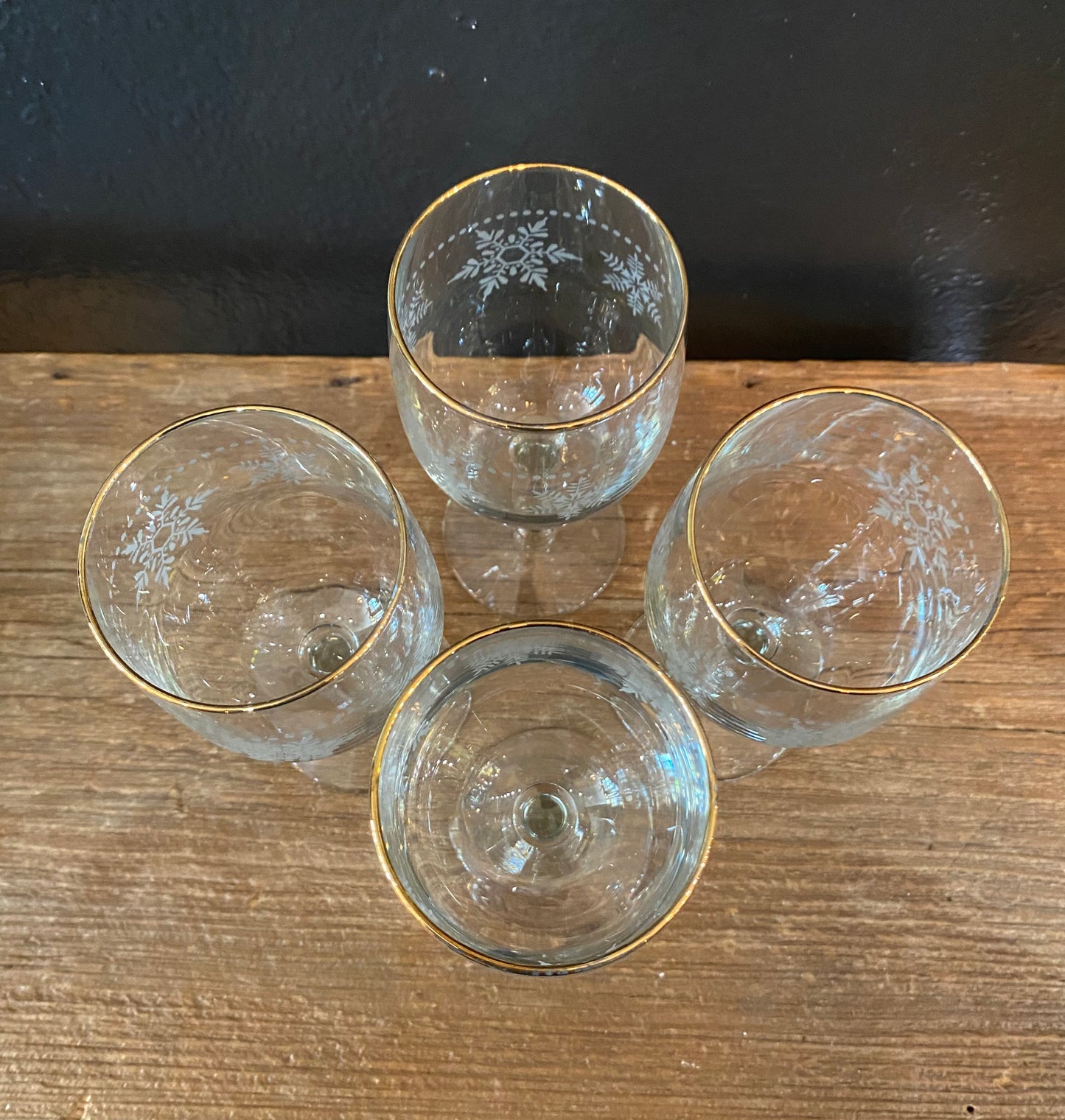 Gold Rimmed Snowflake Stemmed Glasses | Set Of Four