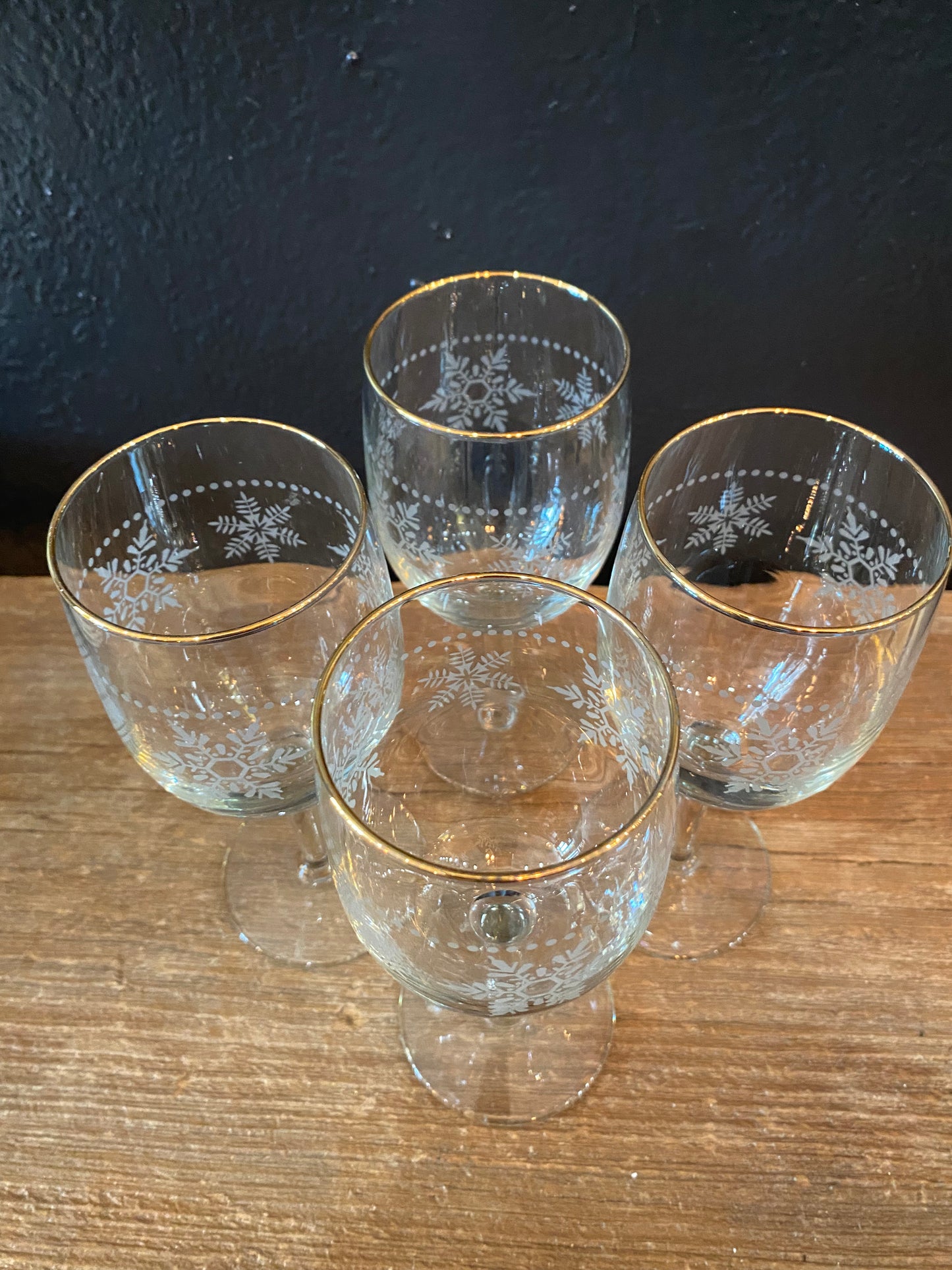 Gold Rimmed Snowflake Stemmed Glasses | Set Of Four