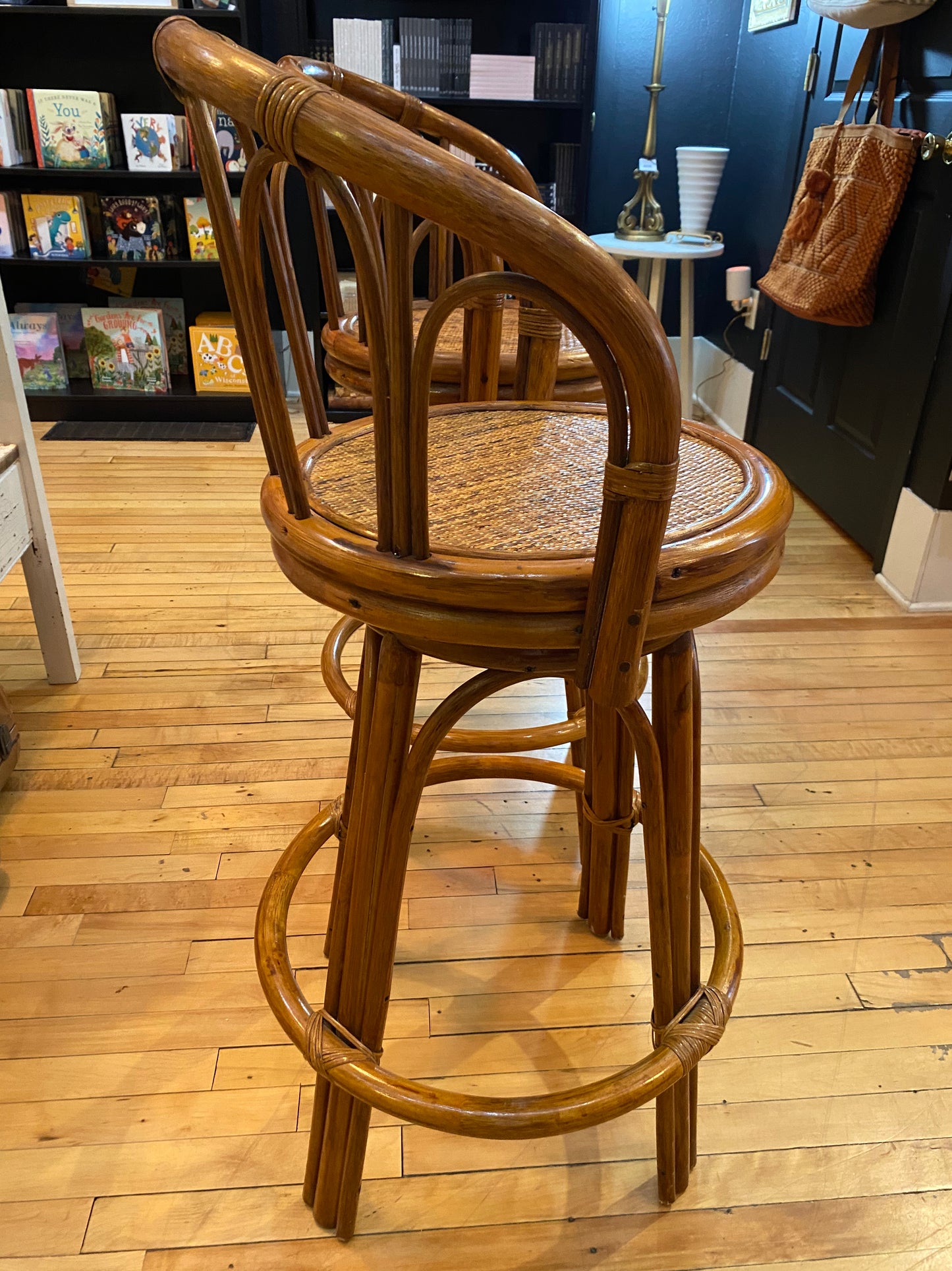 Pair Of Vintage Bamboo Stools