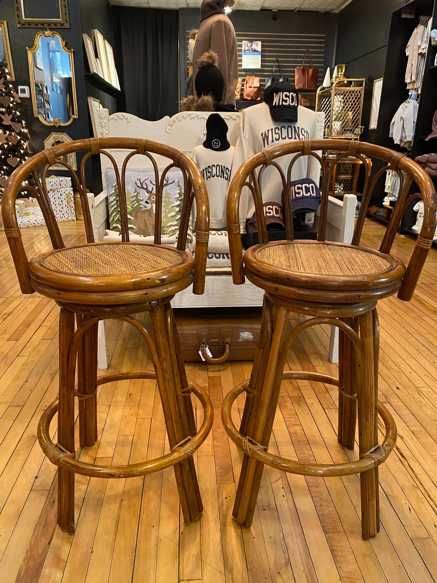 Pair Of Vintage Bamboo Stools