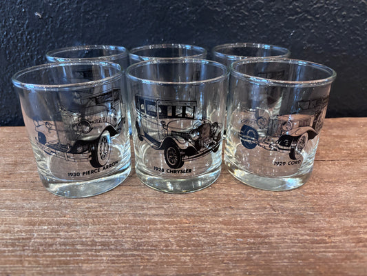 Vintage Rocks Glasses|Antique Automobile|Set of 6
