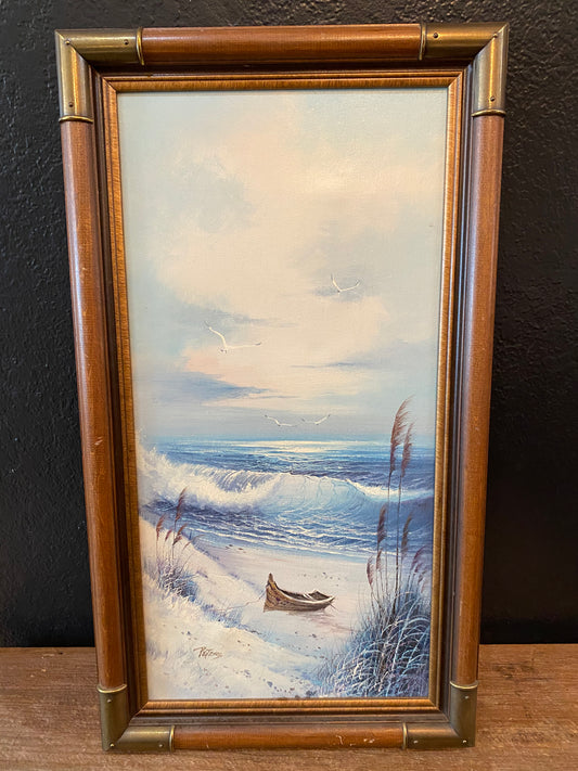 Vintage Oil Painting | Boat On Beach