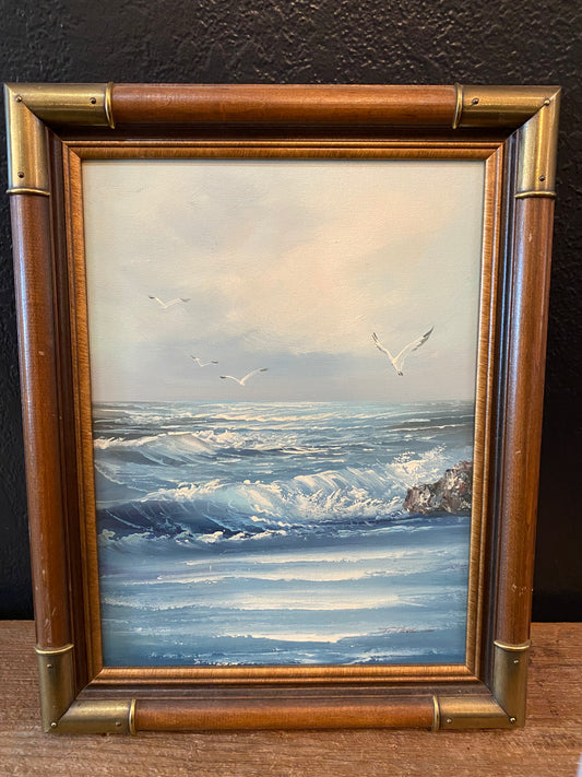 Vintage Oil Painting | Seagulls With Waves
