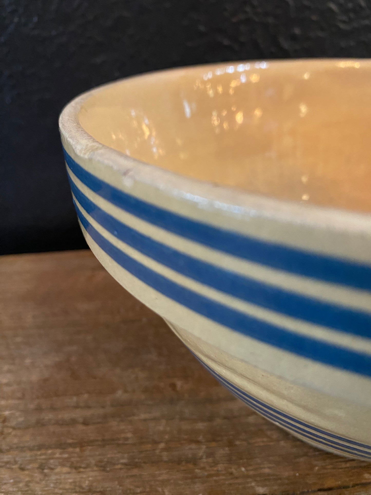 Blue Striped Tan Antique Bowl