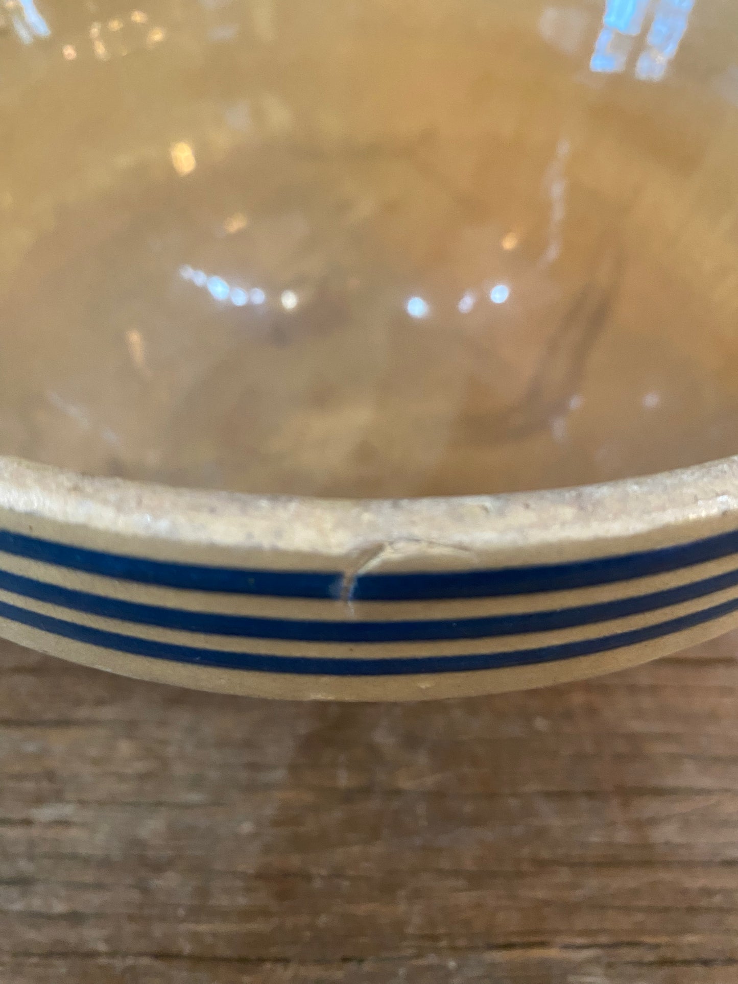 Blue Striped Tan Antique Bowl