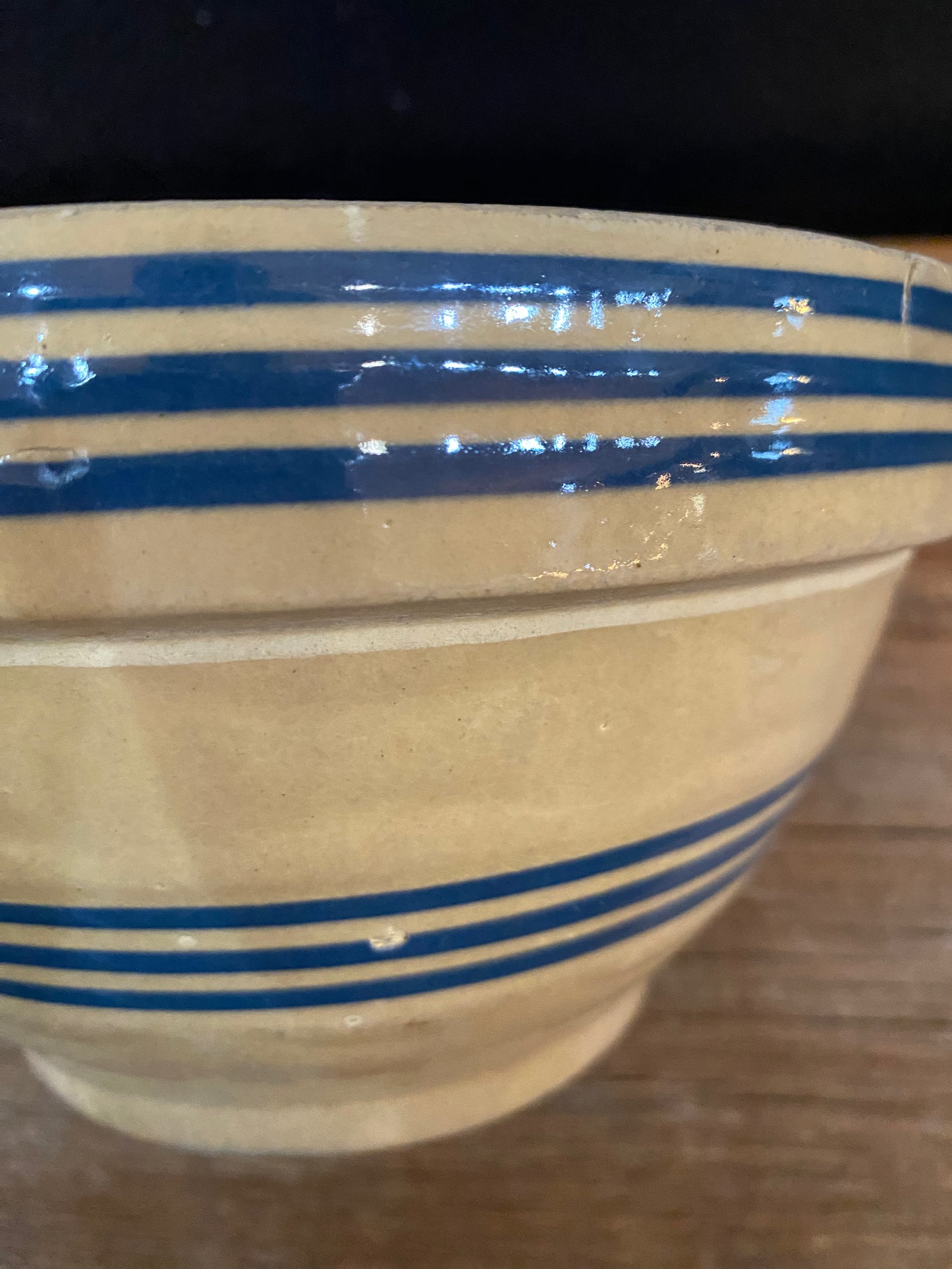 Blue Striped Tan Antique Bowl