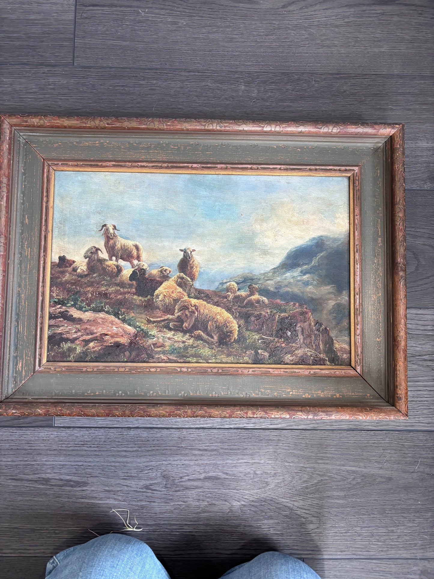 Antique Original Oil Painting | Highland Sheep on Hillside
