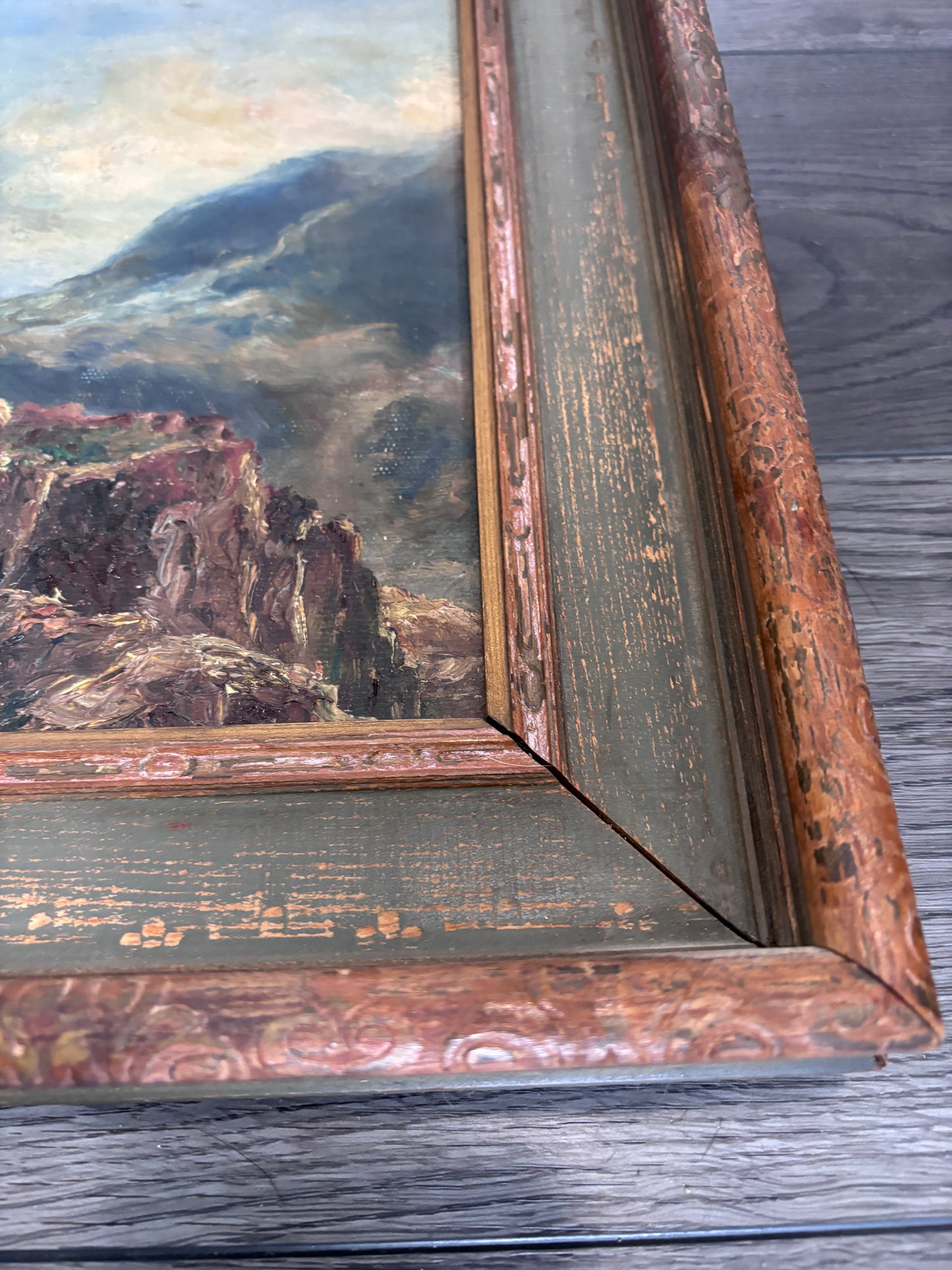 Antique Original Oil Painting | Highland Sheep on Hillside