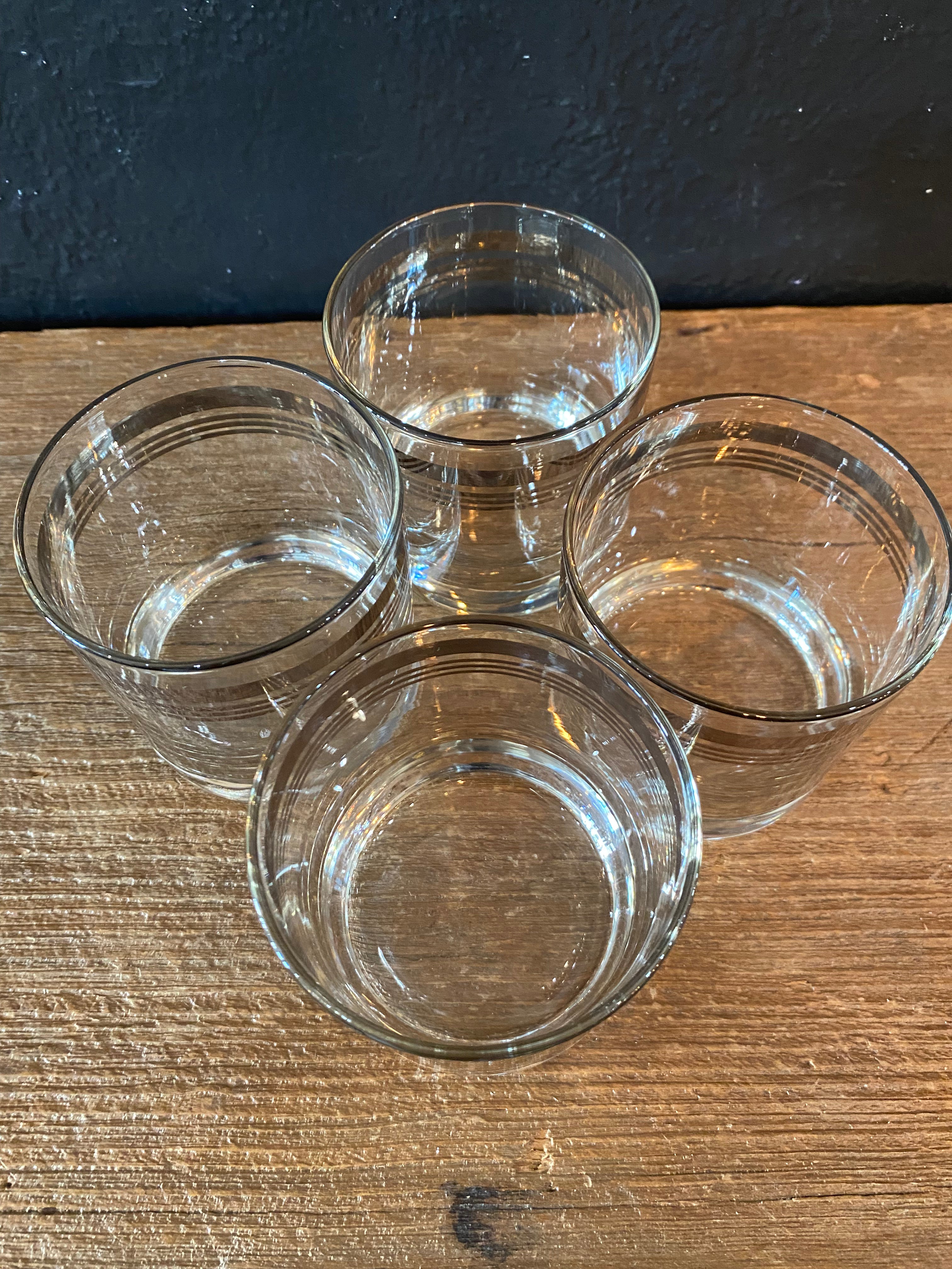 Vintage Silver Striped Rocks Glasses | Set Of Four