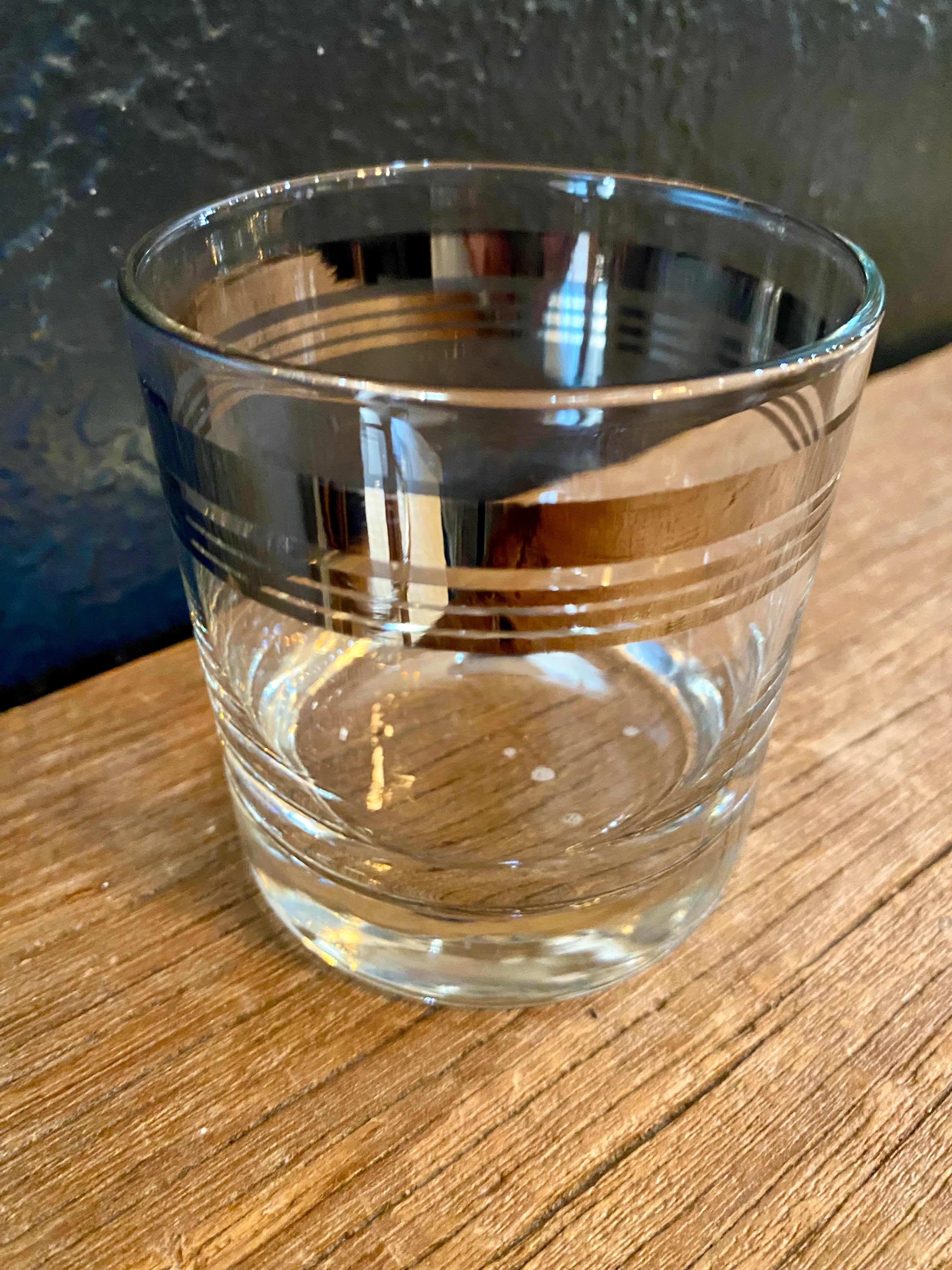 Vintage Silver Striped Rocks Glasses | Set Of Four