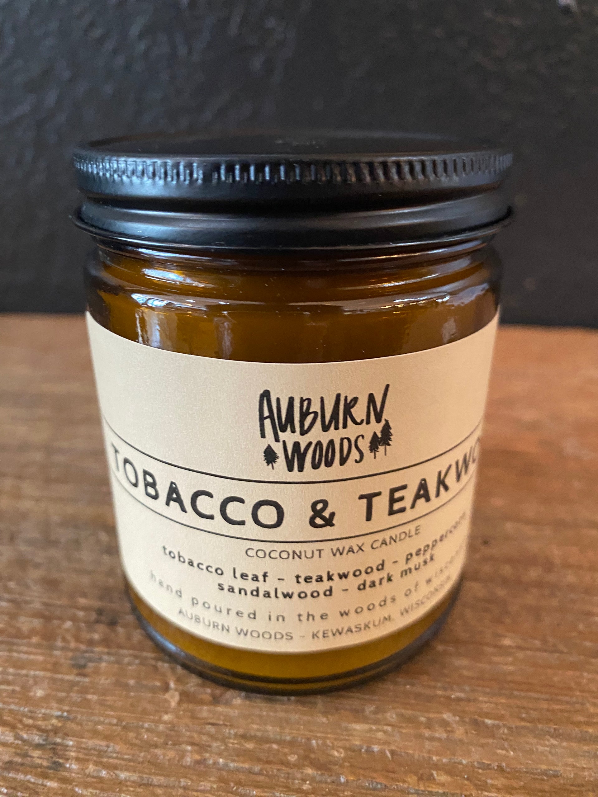 tobacco leaf and sandalwood candle + Bay - Natural Soy Candle 50 Hour Burn sandalwood and talc Tobacco Leaf