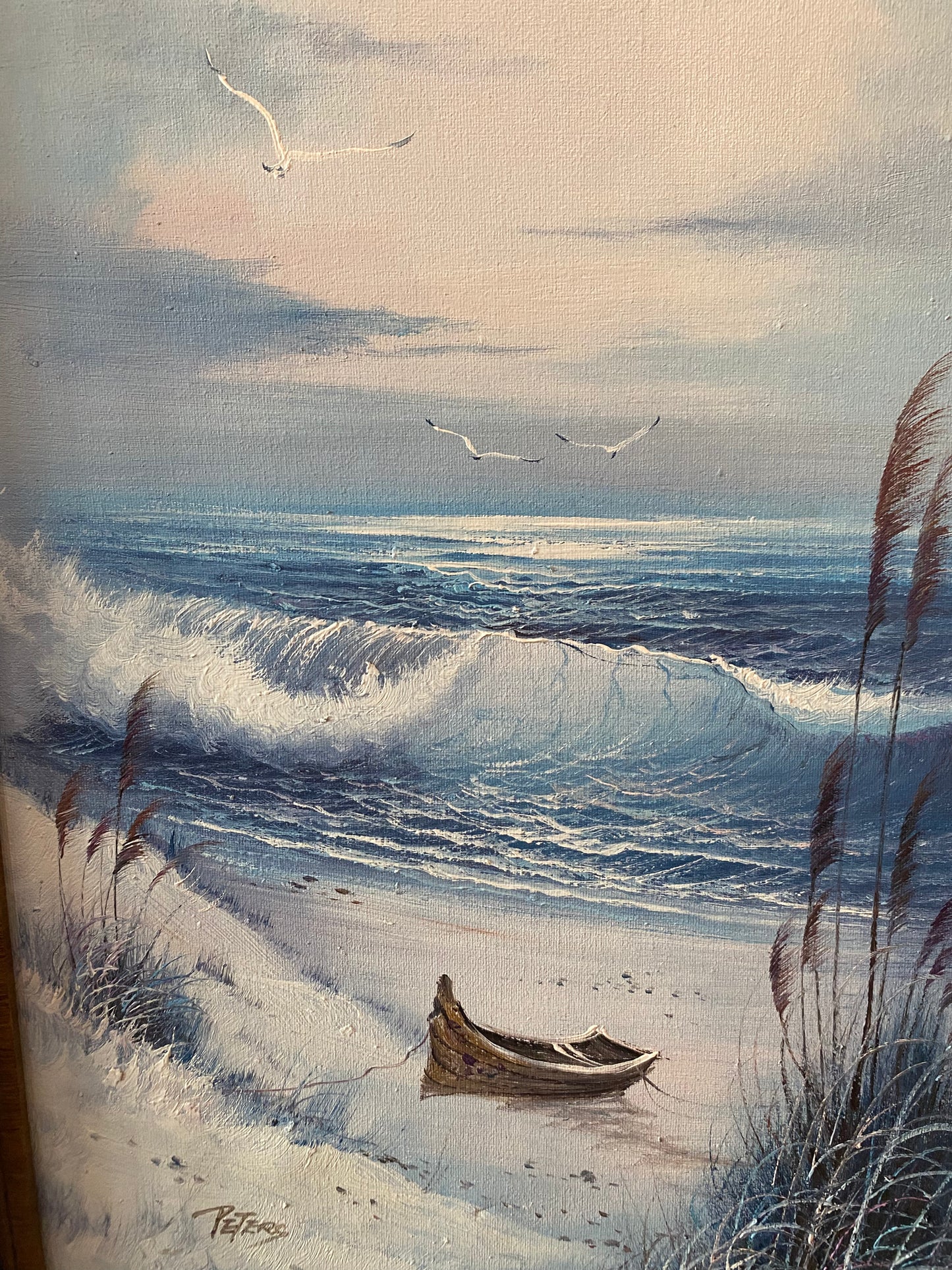 Vintage Oil Painting | Boat On Beach