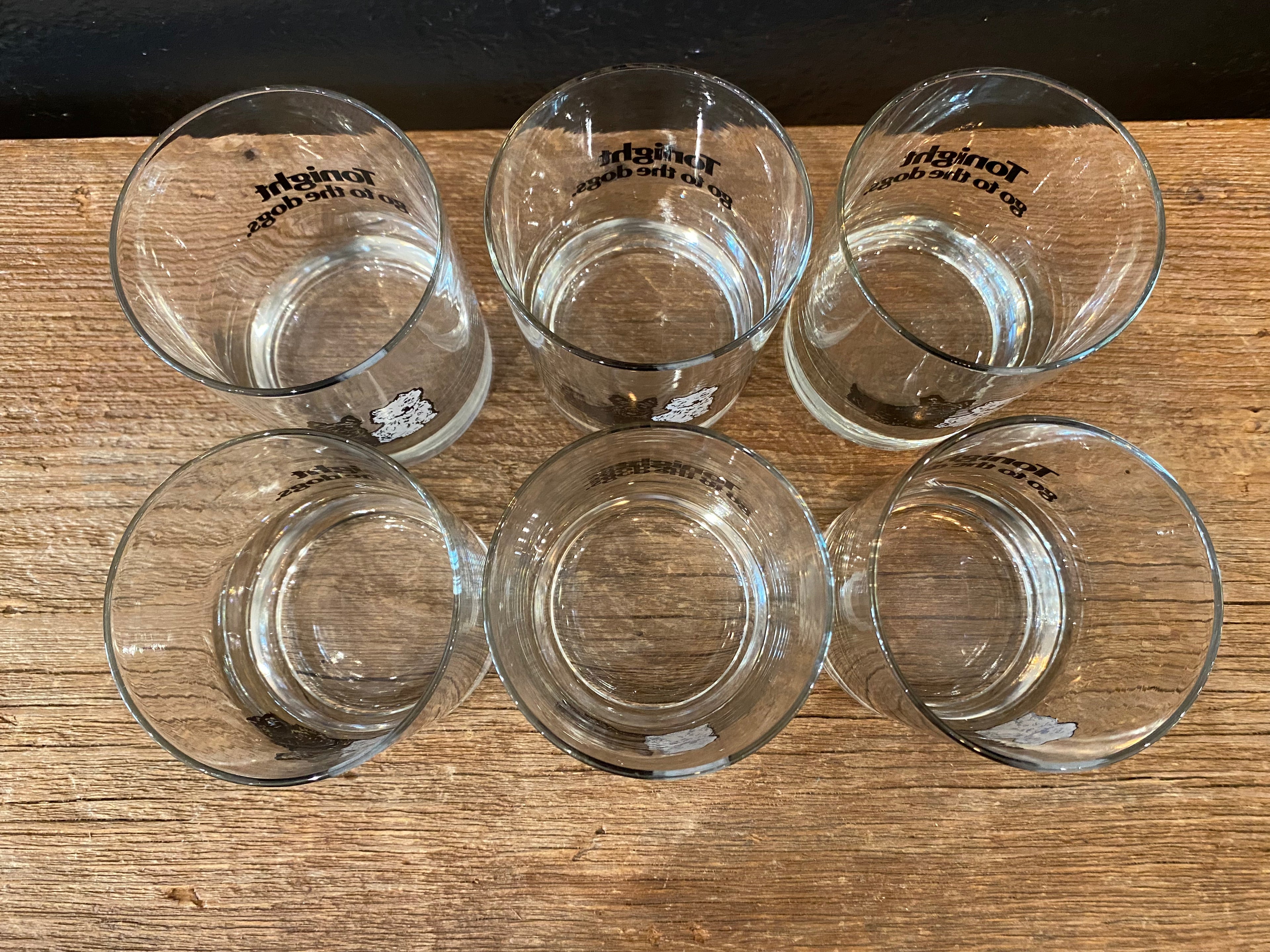 Vintage Black & White Whiskey Scottie Old Fashioned Glasses | Set of 6