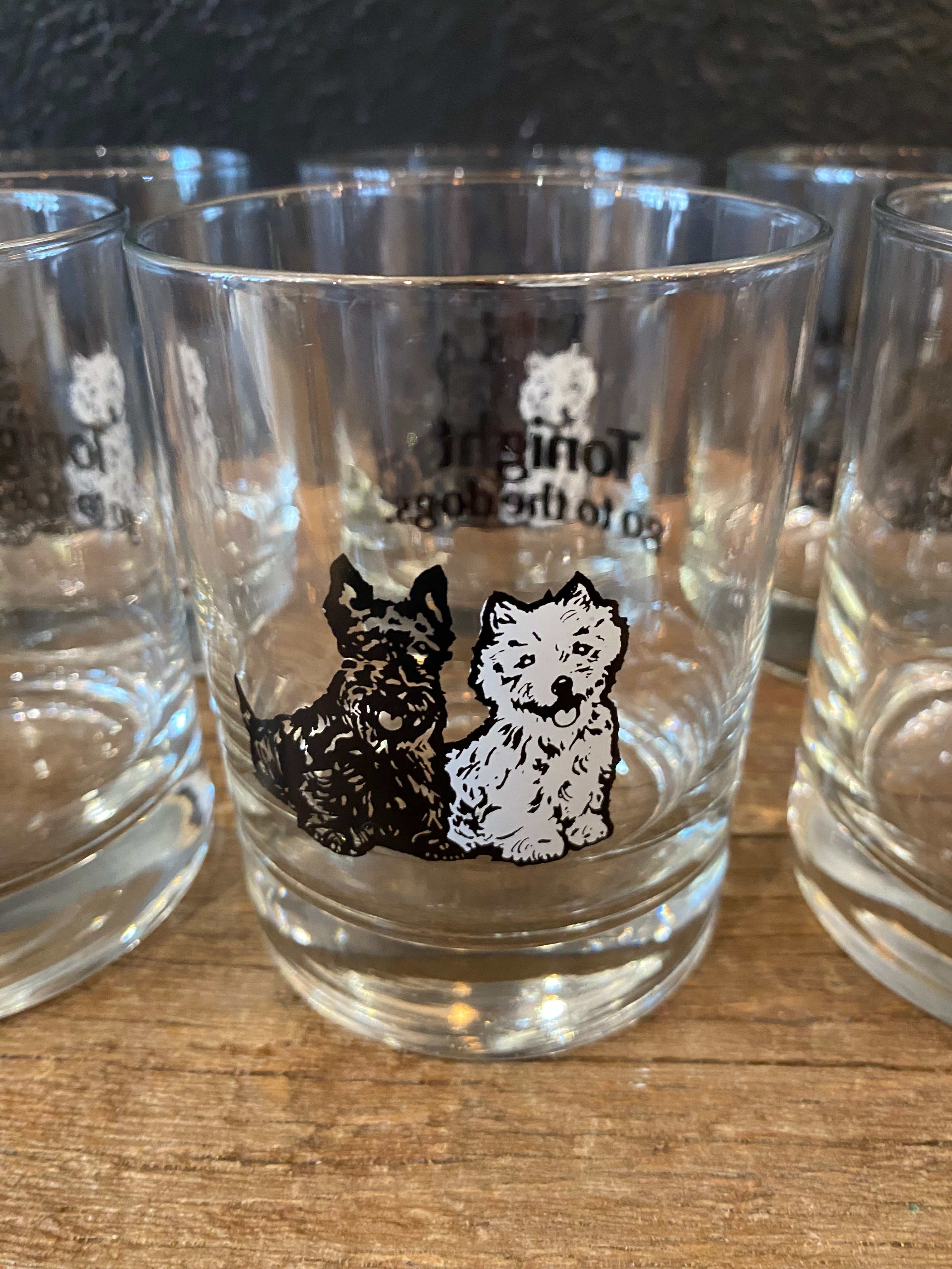 Vintage Black & White Whiskey Scottie Old Fashioned Glasses | Set of 6