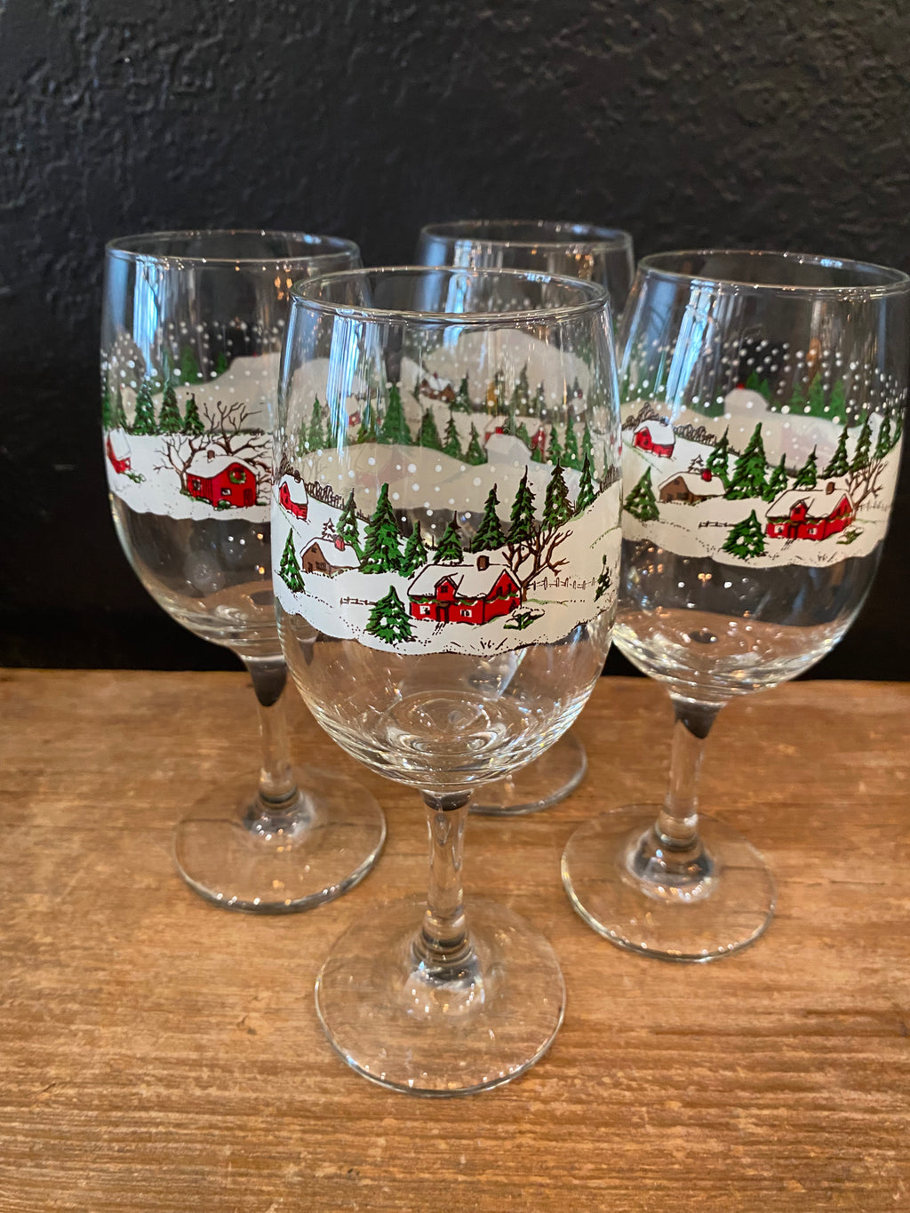 Christmas Village Wine Glasses | Set Of Four