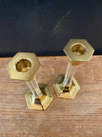 Pair Of Acrylic & Brass Candlesticks