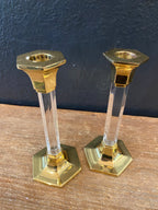 Pair Of Acrylic & Brass Candlesticks