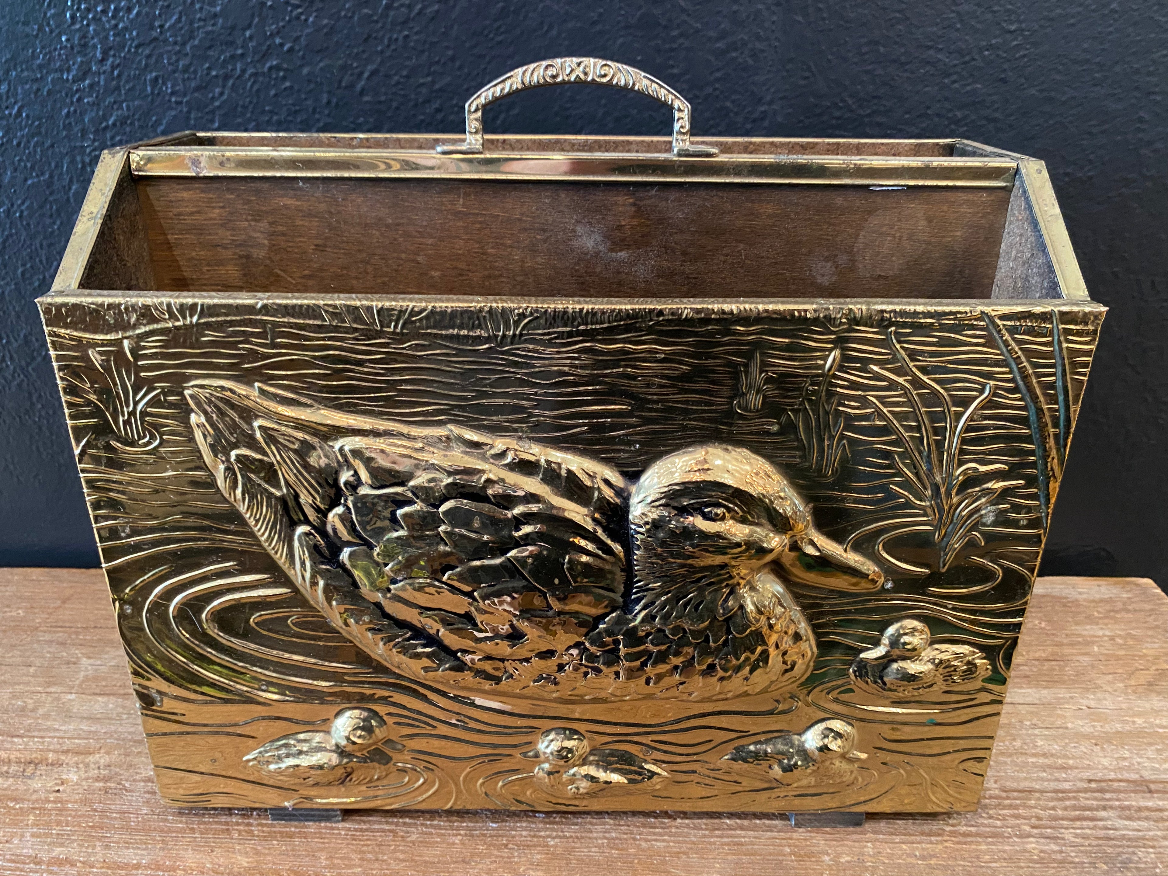 Brass Embossed Duck Magazine Rack