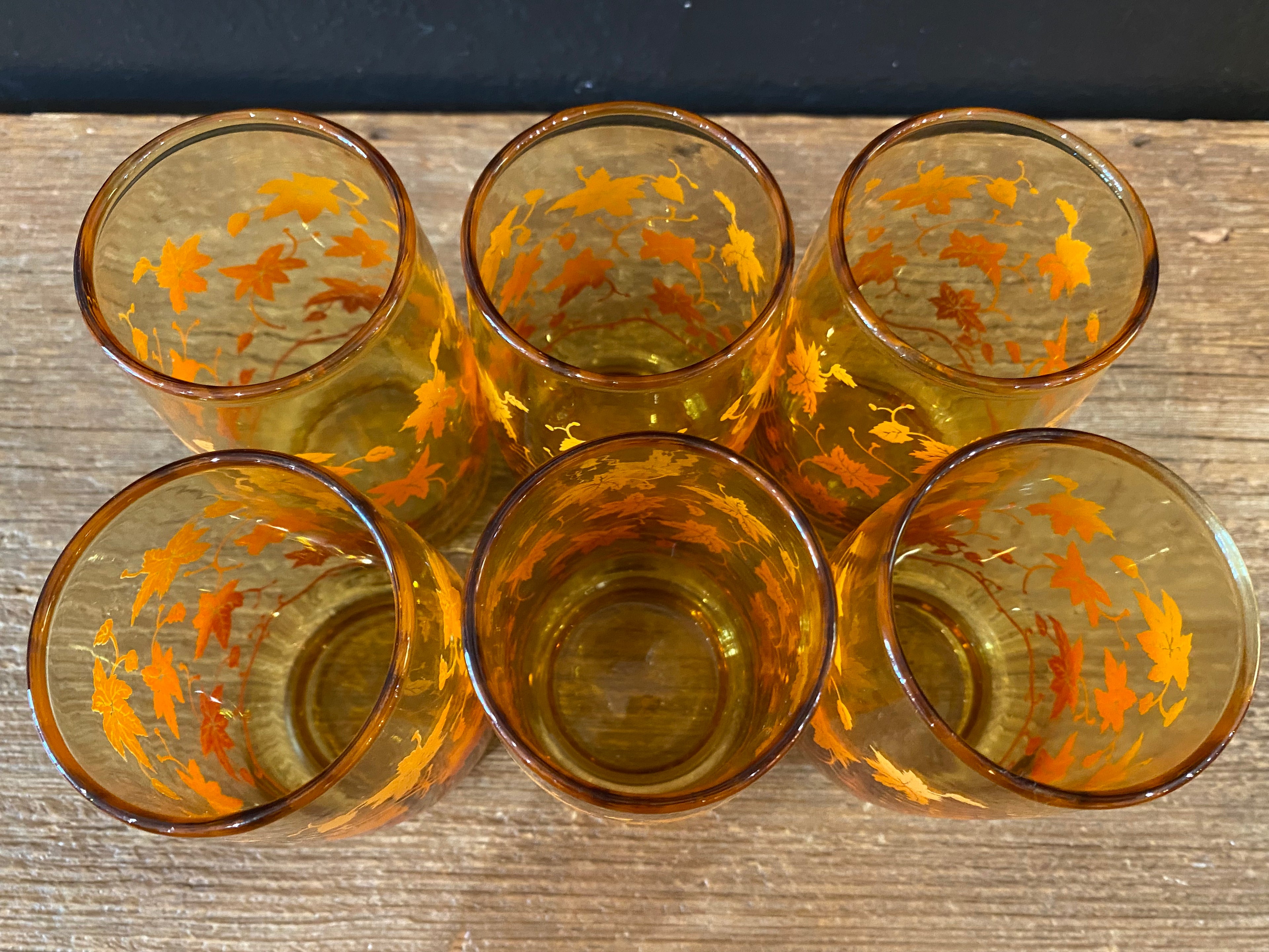 Autumn Leaves Amber Glasses | Set Of Six