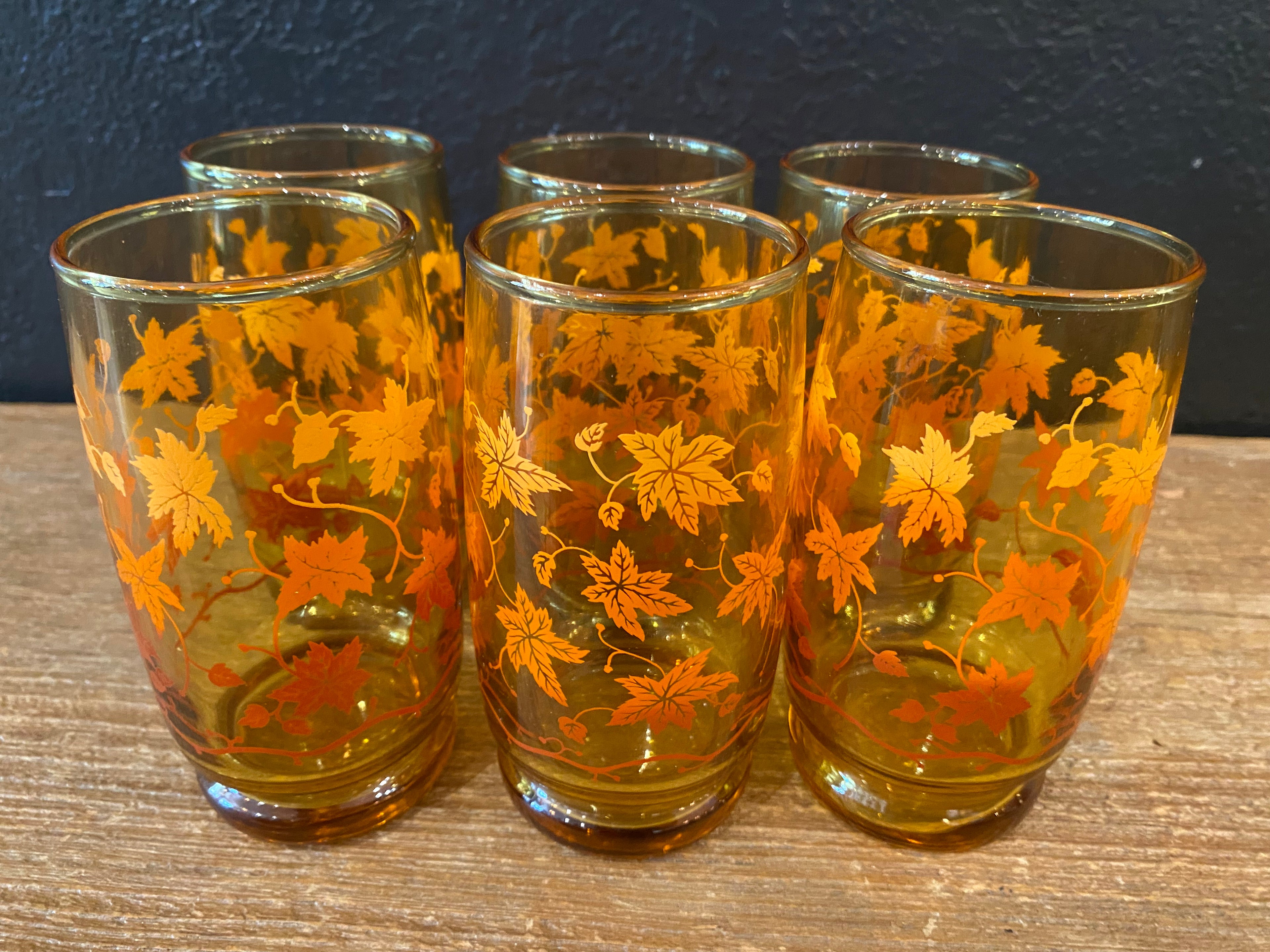 Autumn Leaves Amber Glasses | Set Of Six