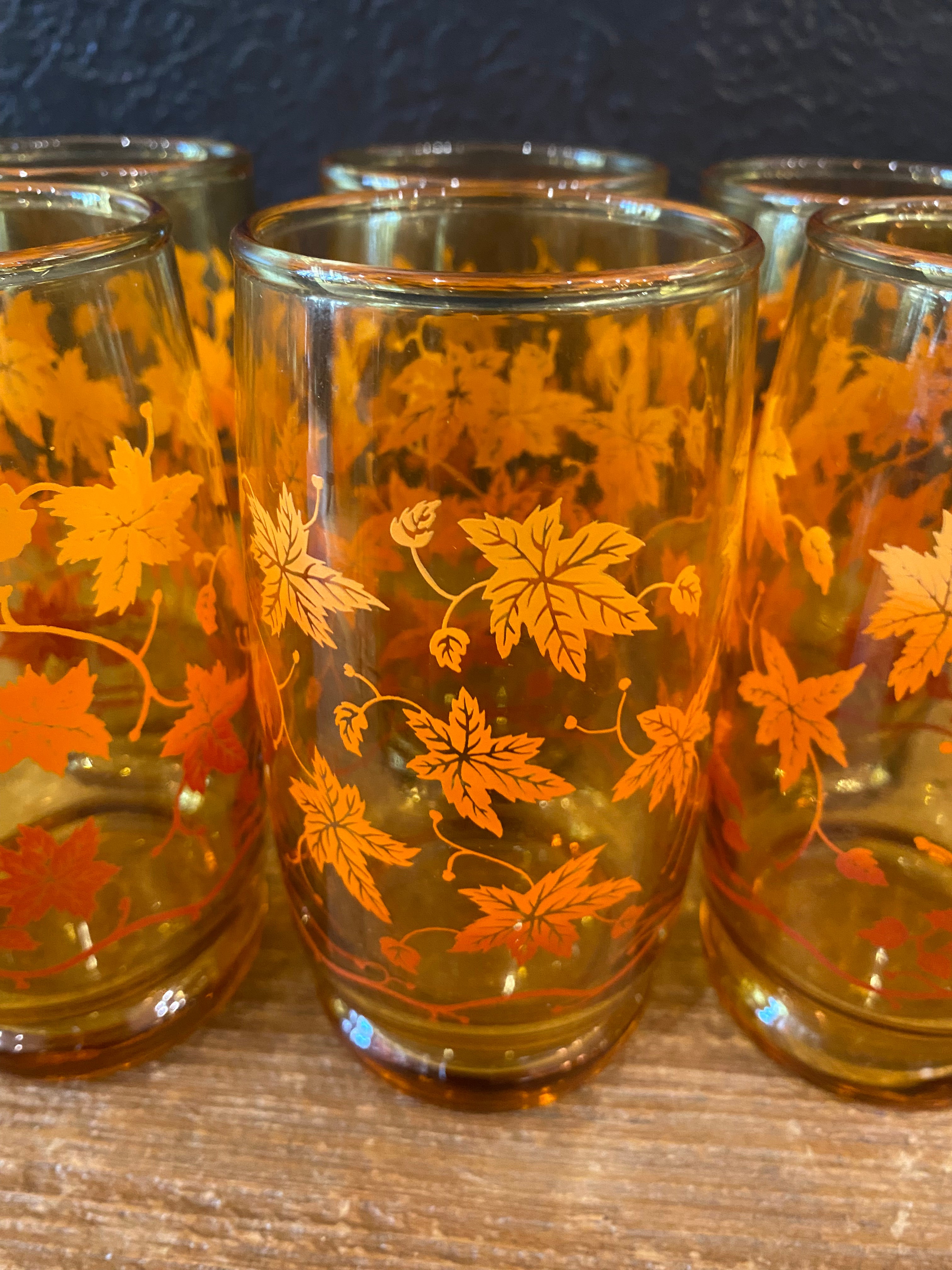 Autumn Leaves Amber Glasses | Set Of Six