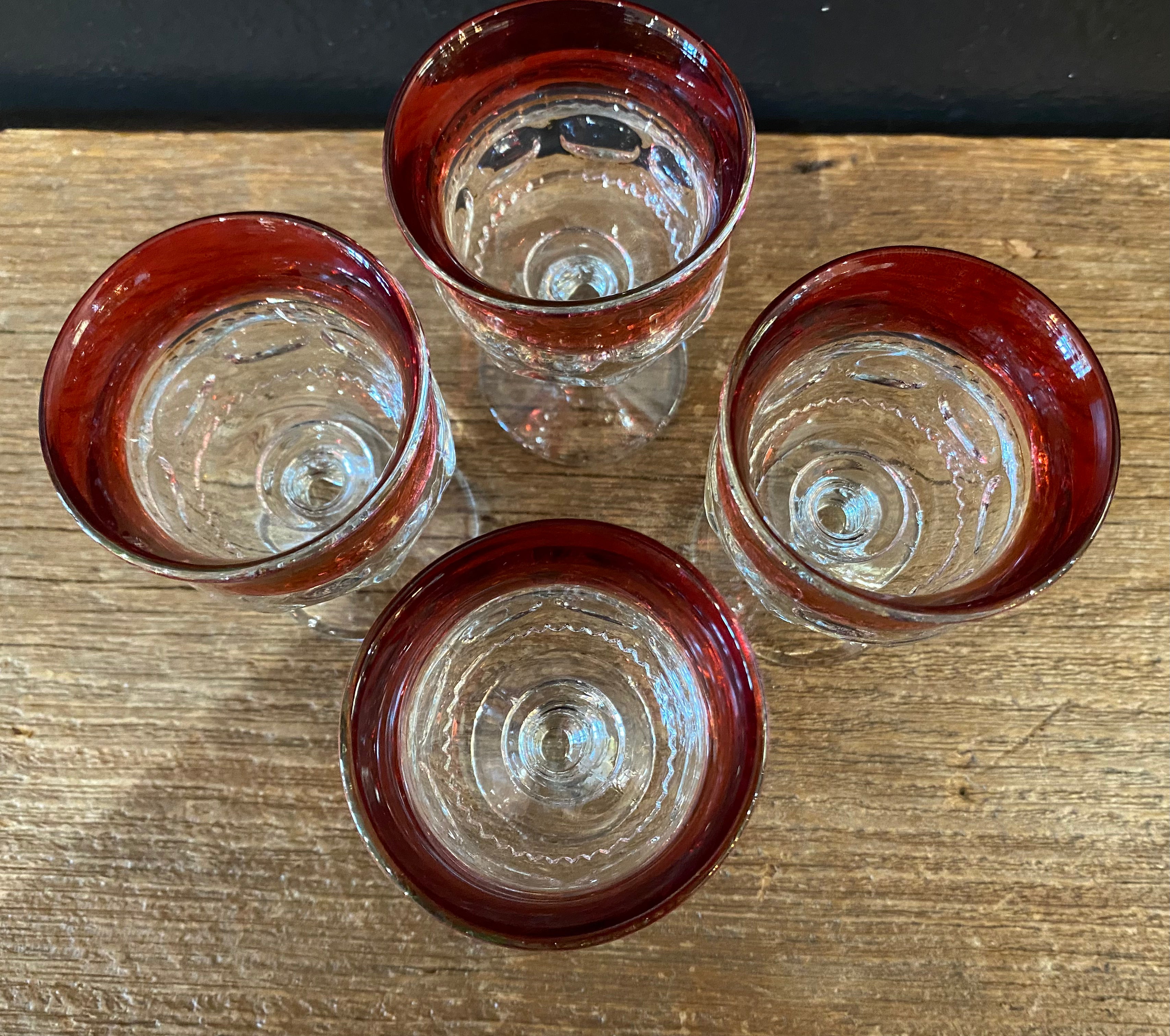 Tiffin King Crown Ruby Thumbprint Glasses | Set Of Four