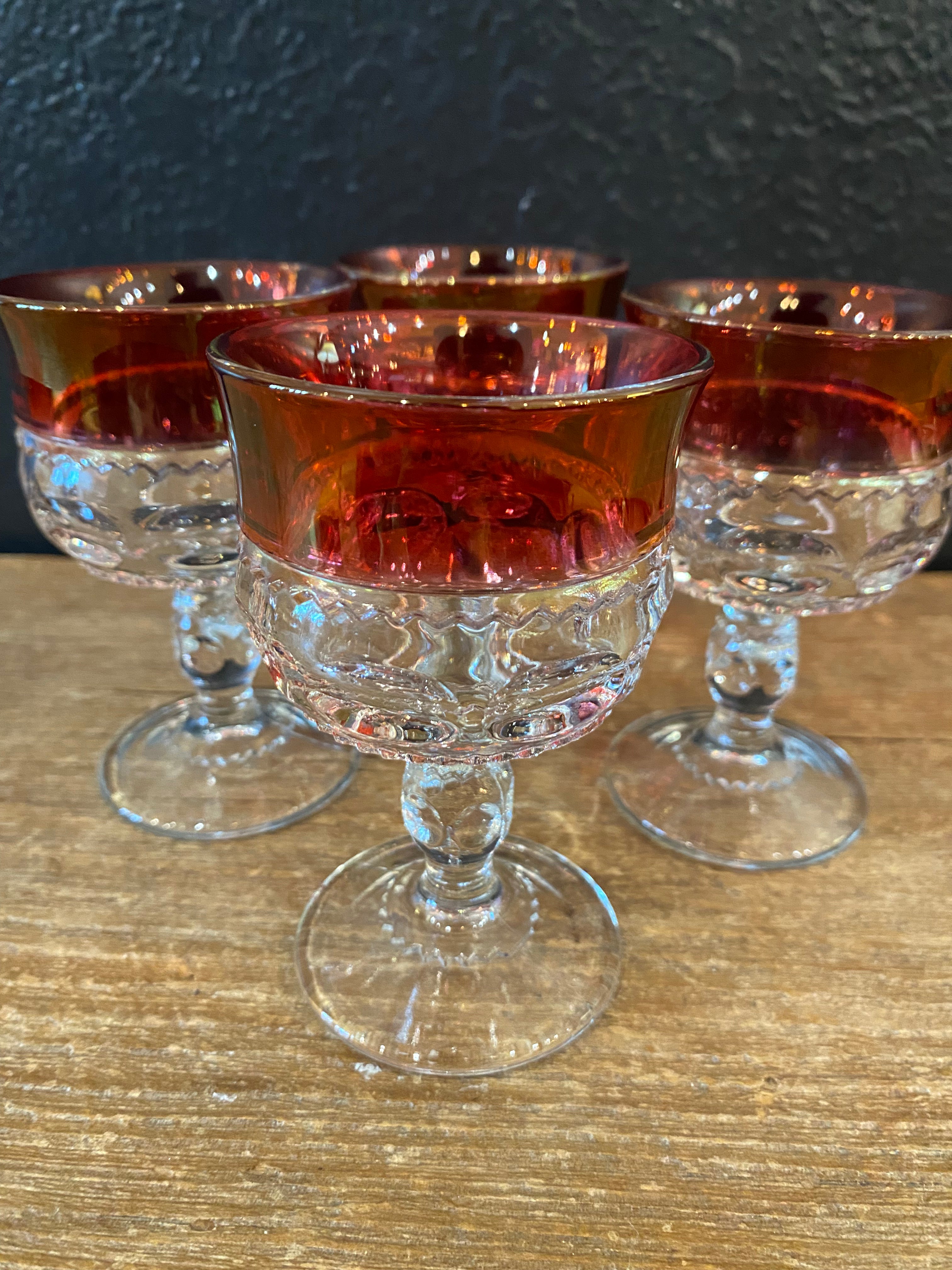 Tiffin King Crown Ruby Thumbprint Glasses | Set Of Four